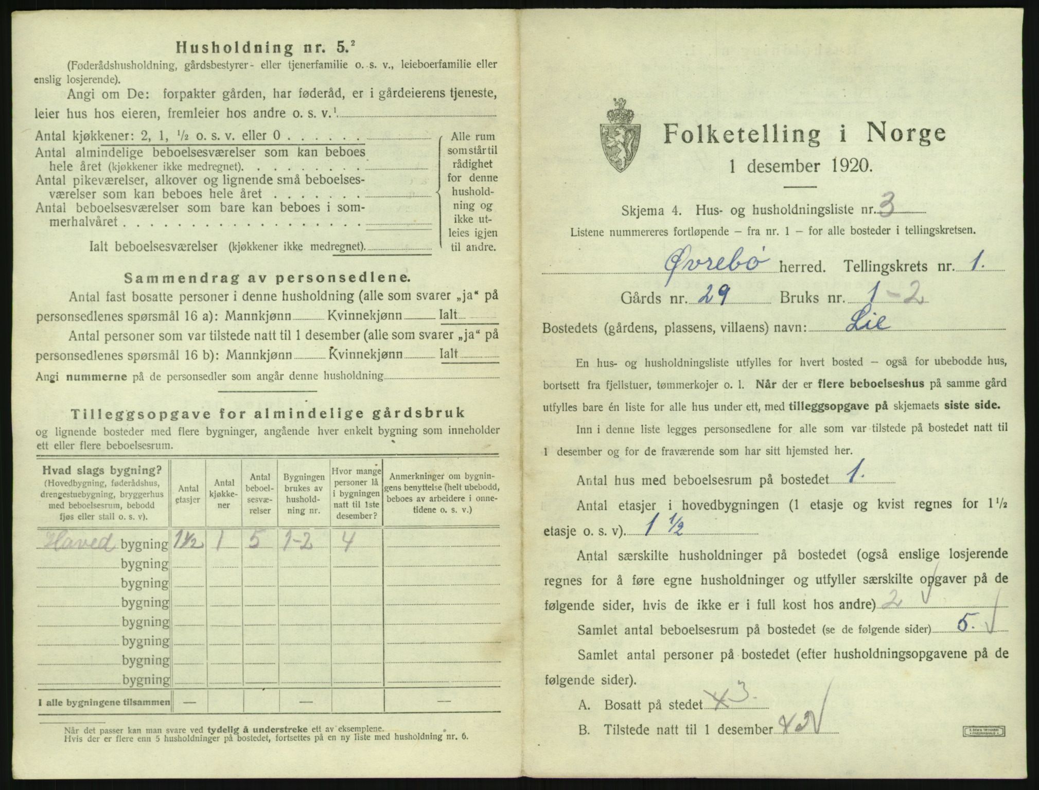 SAK, 1920 census for Øvrebø, 1920, p. 46