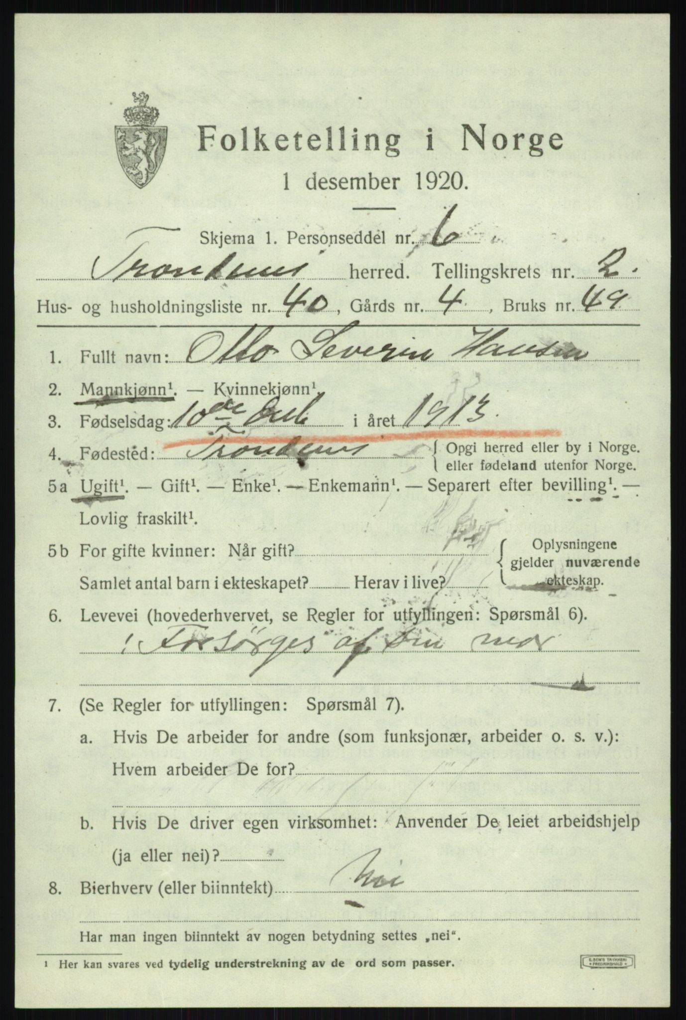 SATØ, 1920 census for Trondenes, 1920, p. 4149