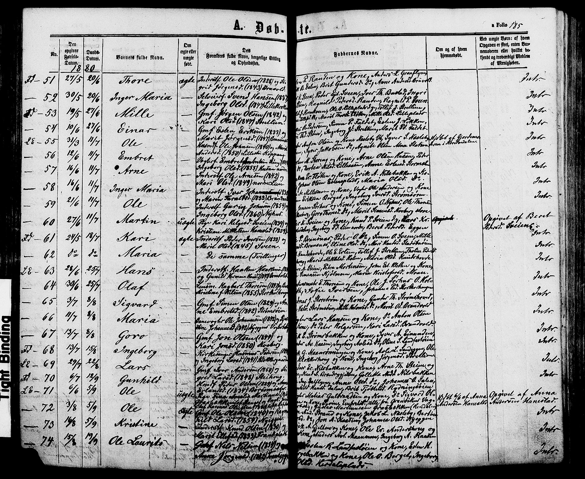 Alvdal prestekontor, AV/SAH-PREST-060/H/Ha/Haa/L0001: Parish register (official) no. 1, 1863-1882, p. 185