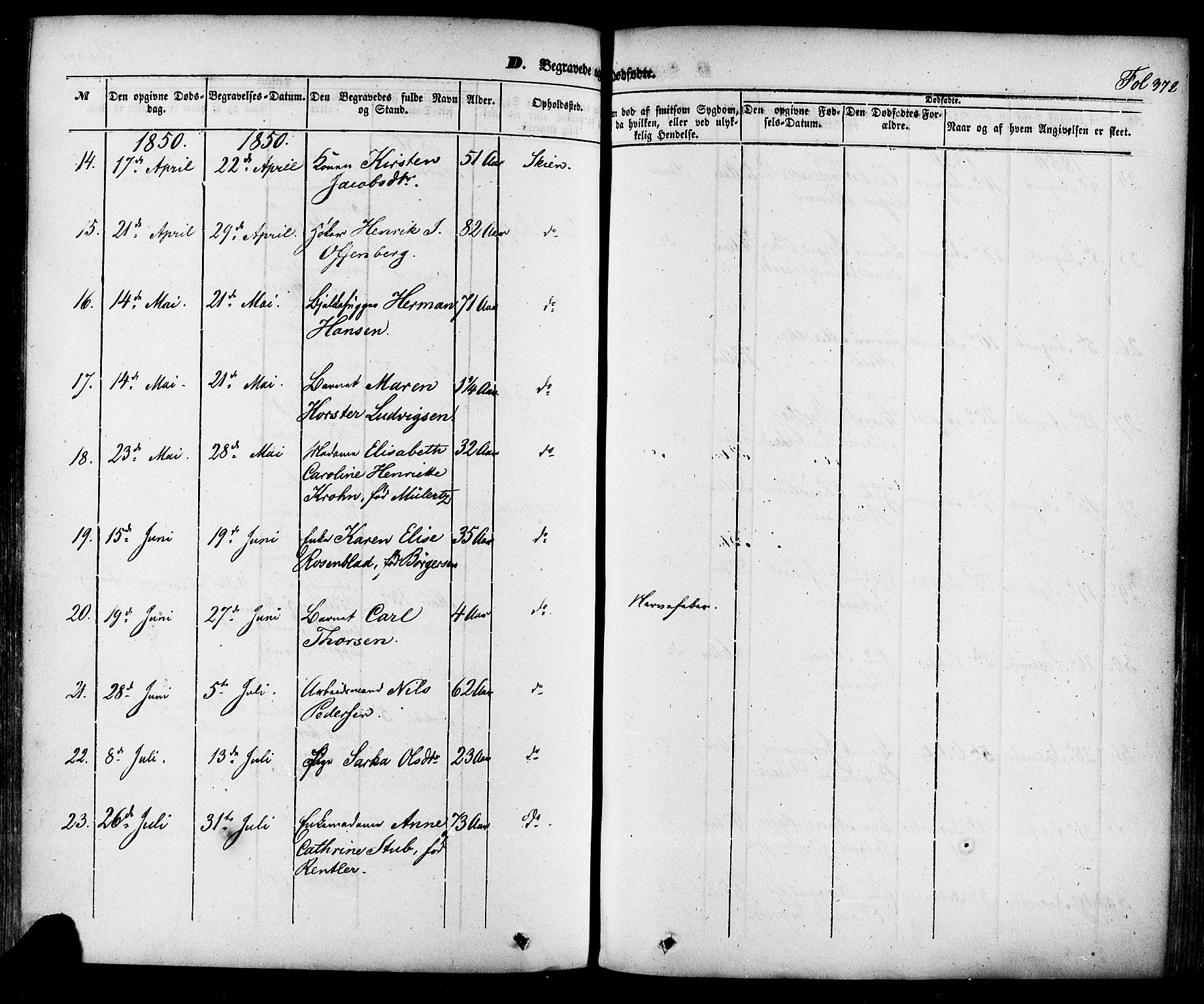 Skien kirkebøker, AV/SAKO-A-302/F/Fa/L0006a: Parish register (official) no. 6A, 1843-1856, p. 372