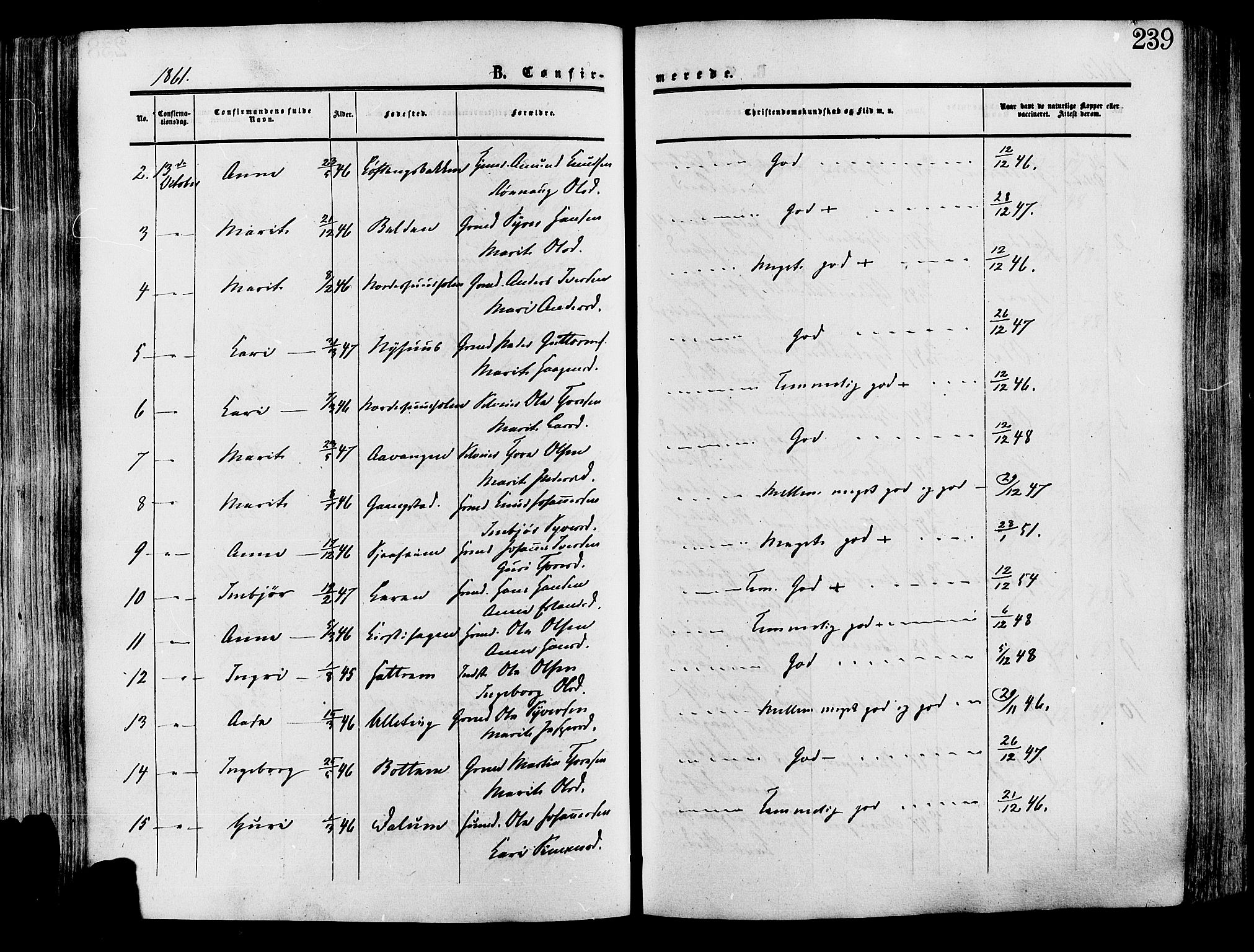 Lesja prestekontor, SAH/PREST-068/H/Ha/Haa/L0008: Parish register (official) no. 8, 1854-1880, p. 239
