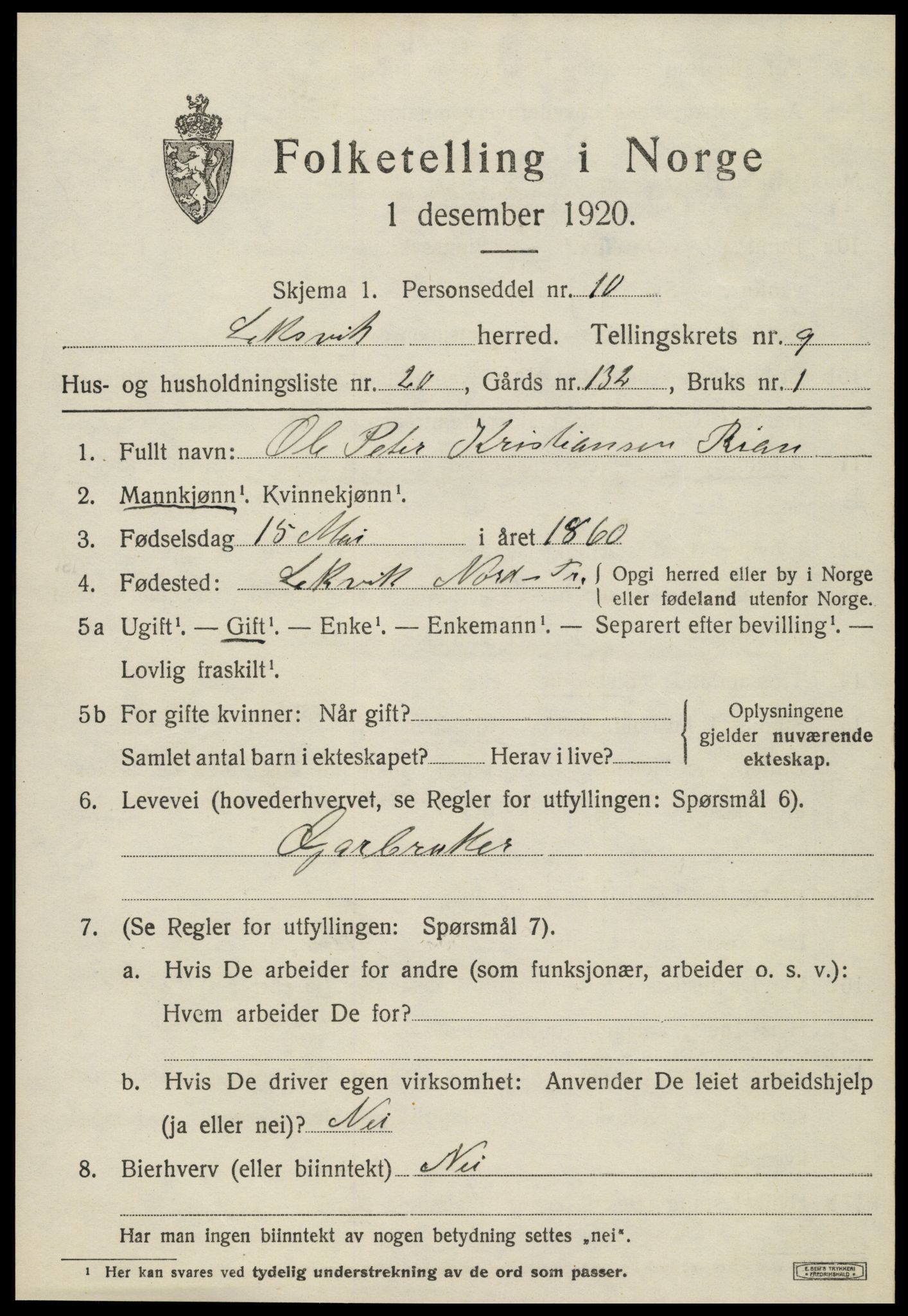 SAT, 1920 census for Leksvik, 1920, p. 7174