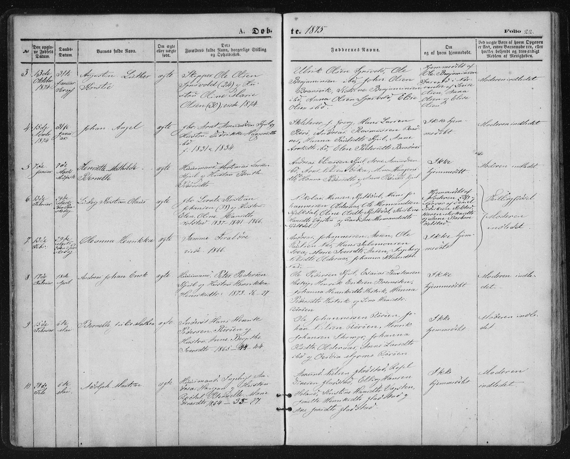 Ministerialprotokoller, klokkerbøker og fødselsregistre - Nordland, SAT/A-1459/816/L0241: Parish register (official) no. 816A07, 1870-1885, p. 22