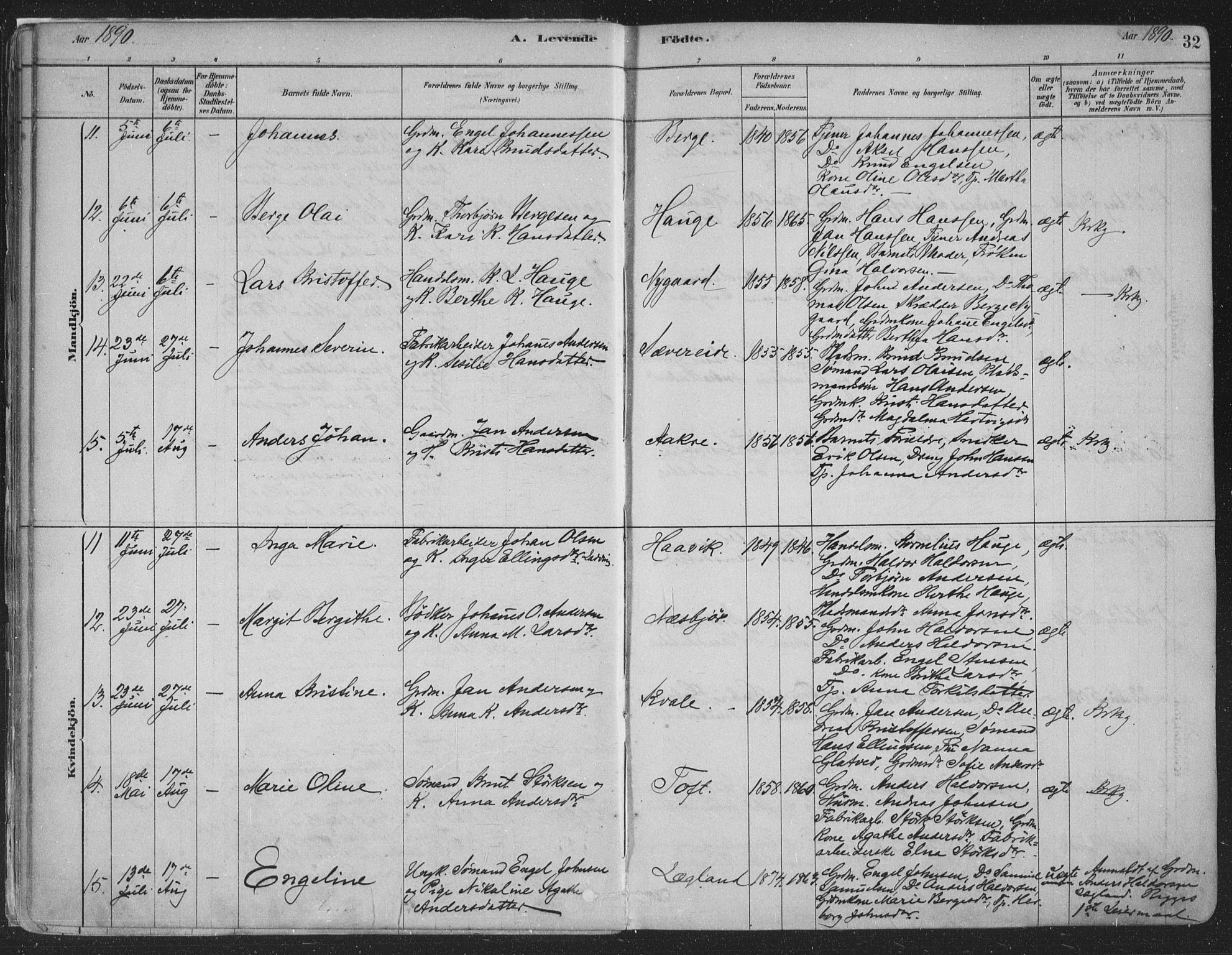 Fusa sokneprestembete, SAB/A-75401/H/Haa: Parish register (official) no. D 1, 1880-1938, p. 32
