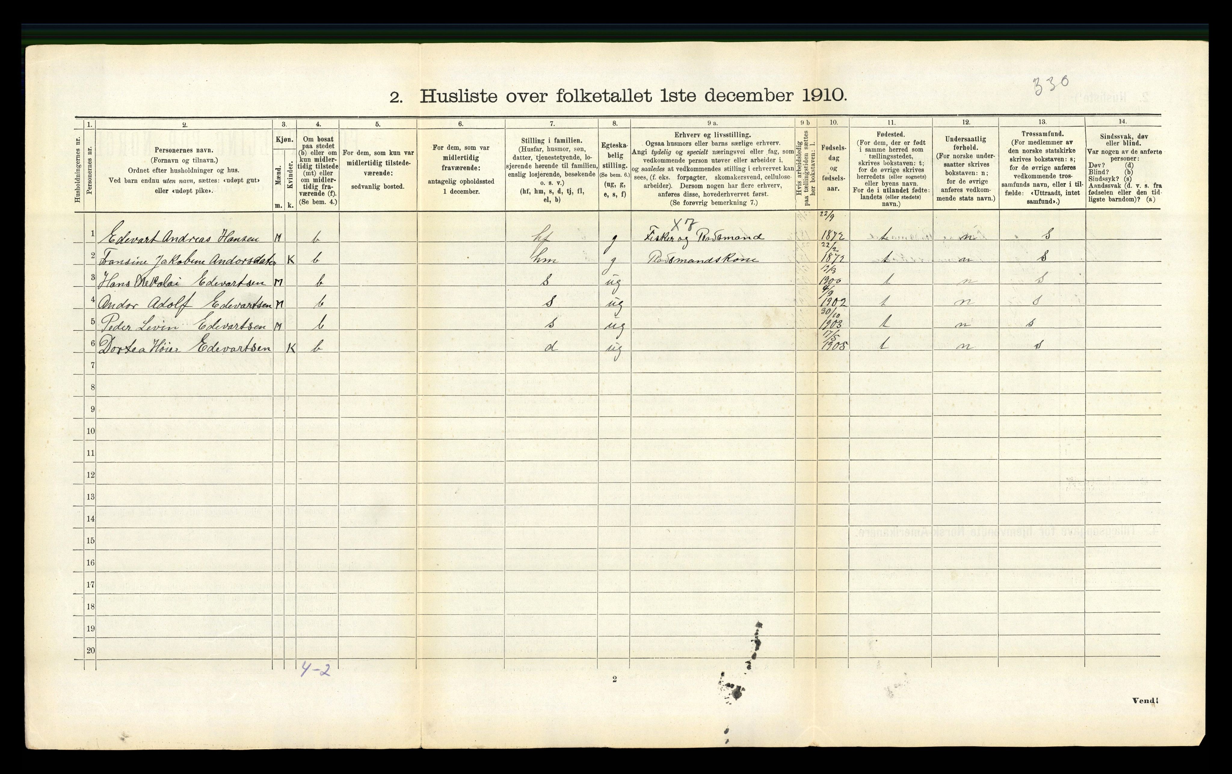 RA, 1910 census for Steigen, 1910, p. 330