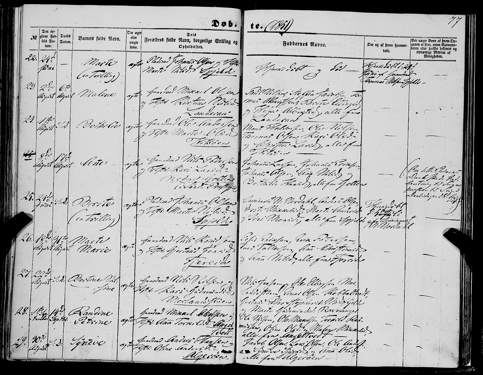 Fjell sokneprestembete, SAB/A-75301/H/Haa: Parish register (official) no. A 2, 1847-1864, p. 77
