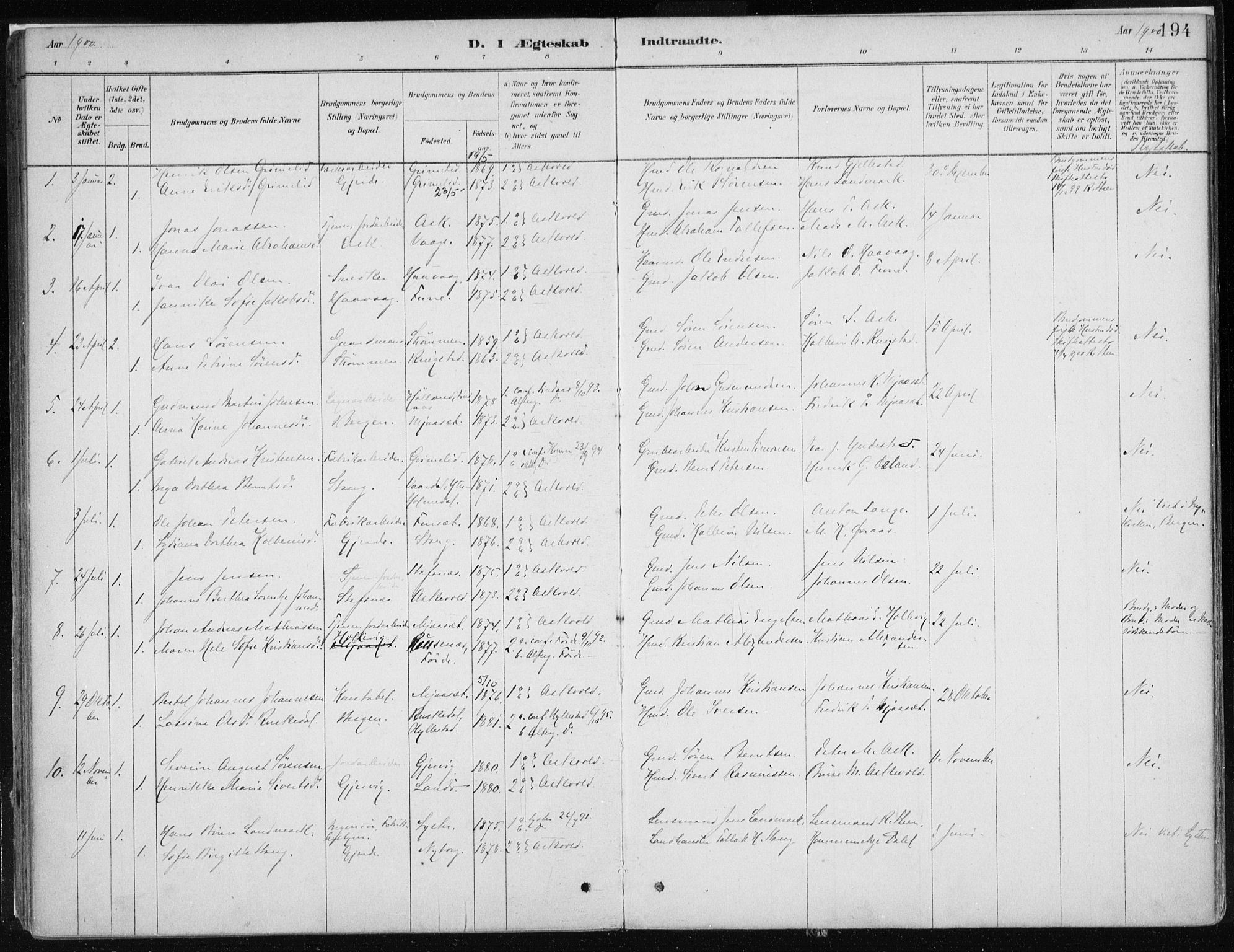 Askvoll sokneprestembete, SAB/A-79501/H/Haa/Haab/L0002: Parish register (official) no. B 2, 1879-1909, p. 194
