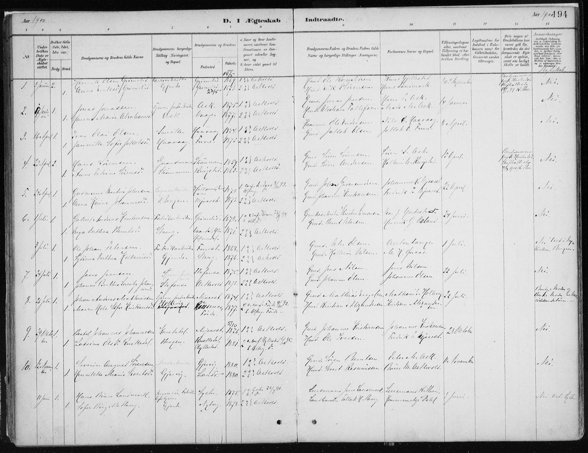 Askvoll sokneprestembete, AV/SAB-A-79501/H/Haa/Haab/L0002: Parish register (official) no. B 2, 1879-1909, p. 194