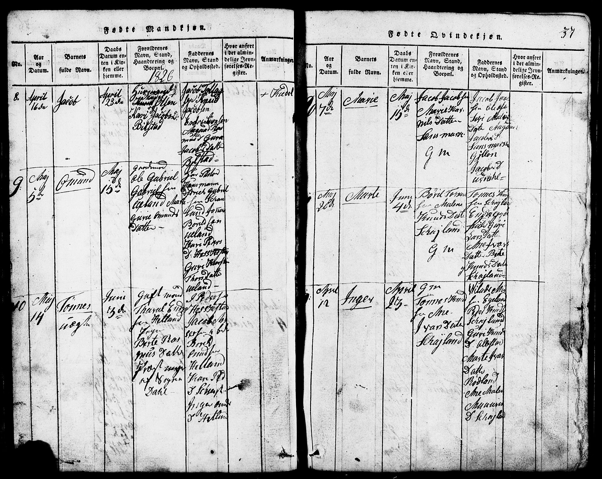 Lund sokneprestkontor, AV/SAST-A-101809/S07/L0001: Parish register (copy) no. B 1, 1815-1853, p. 37