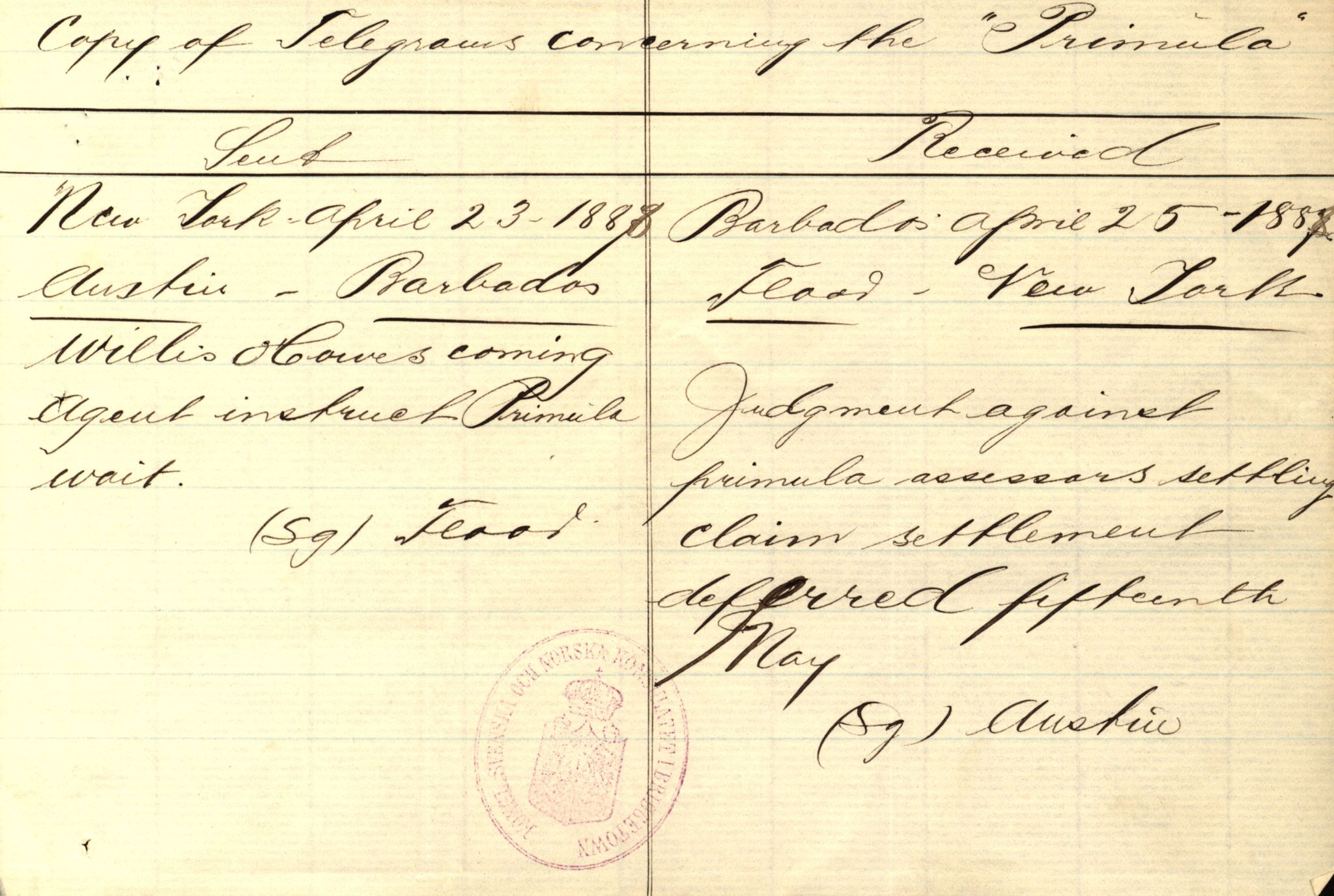 Pa 63 - Østlandske skibsassuranceforening, VEMU/A-1079/G/Ga/L0021/0003: Havaridokumenter / Inga av Drammen, Inga av Sandefjord, Primula, 1888-1889, p. 175