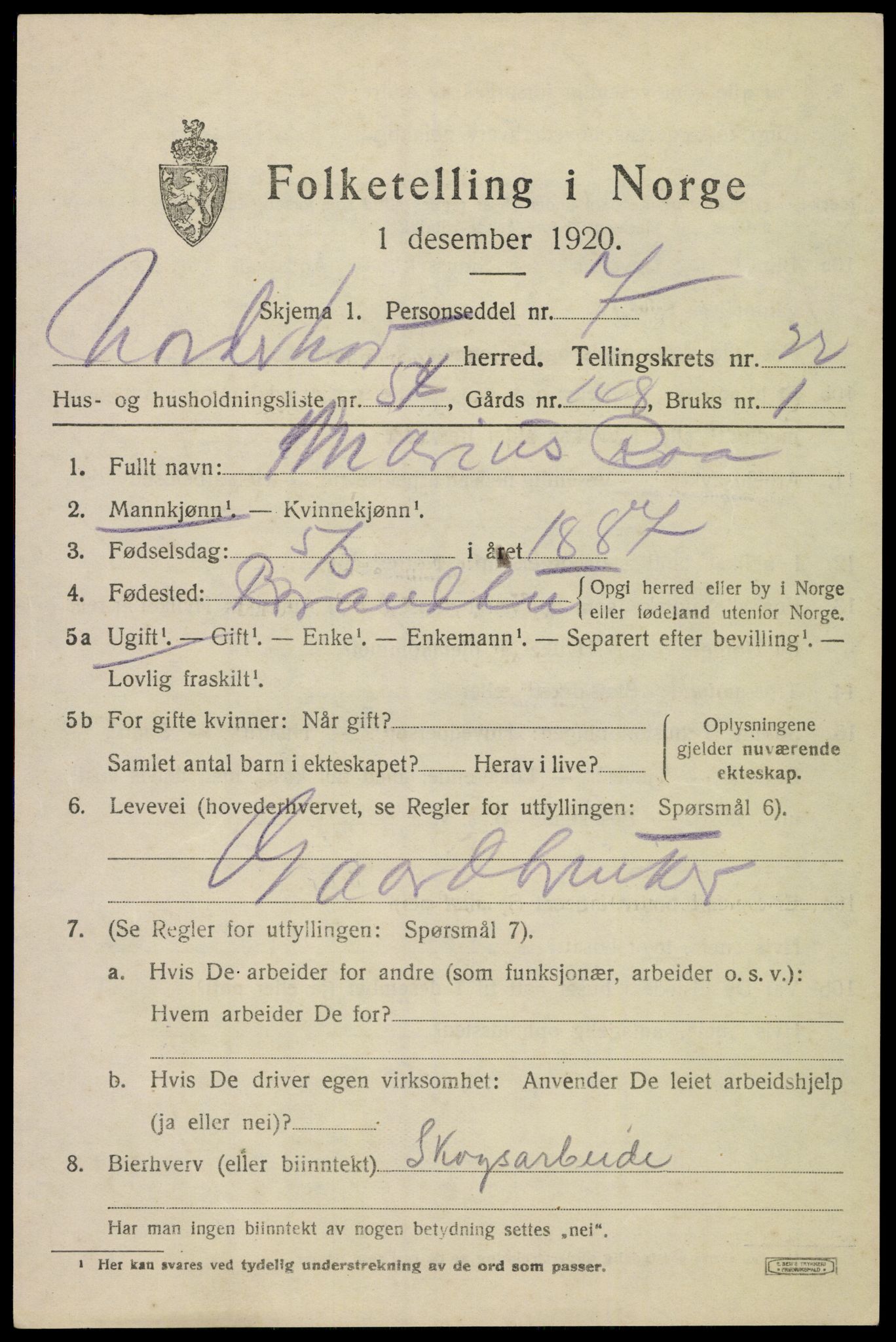 SAKO, 1920 census for Norderhov, 1920, p. 23164