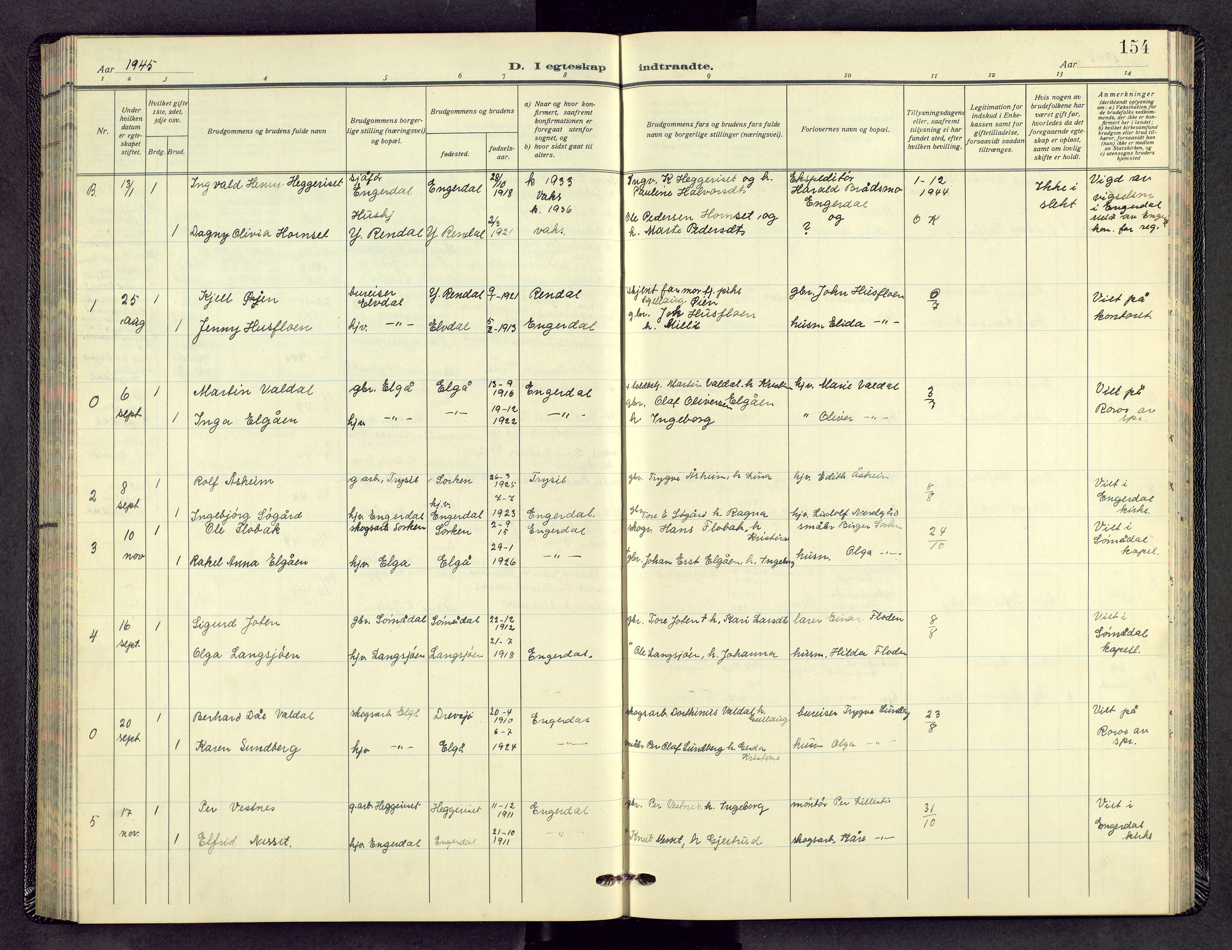 Engerdal prestekontor, SAH/PREST-048/H/Ha/Hab/L0002: Parish register (copy) no. 2, 1941-1958, p. 153b-154a