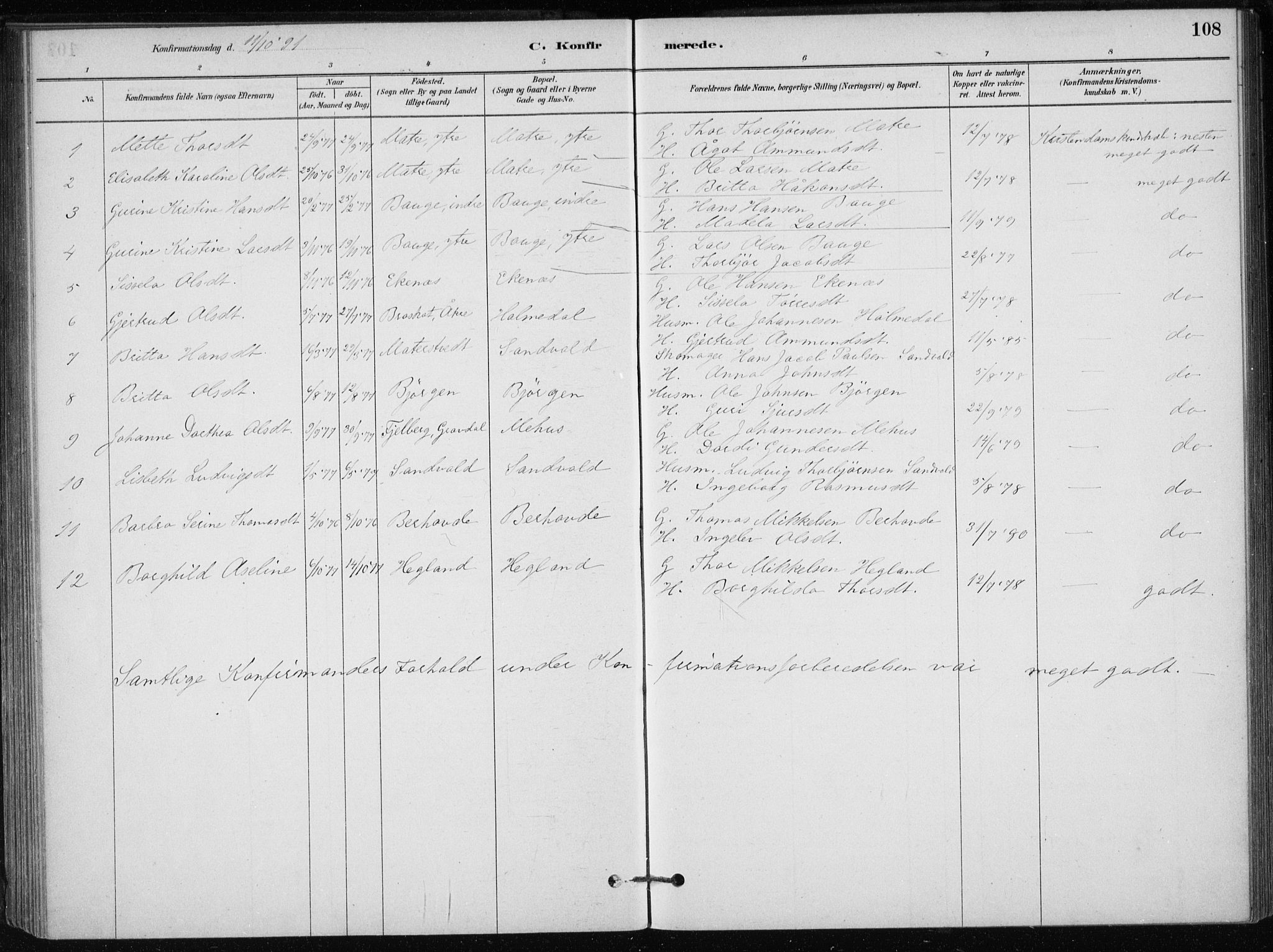 Skånevik sokneprestembete, SAB/A-77801/H/Haa: Parish register (official) no. C  1, 1879-1917, p. 108