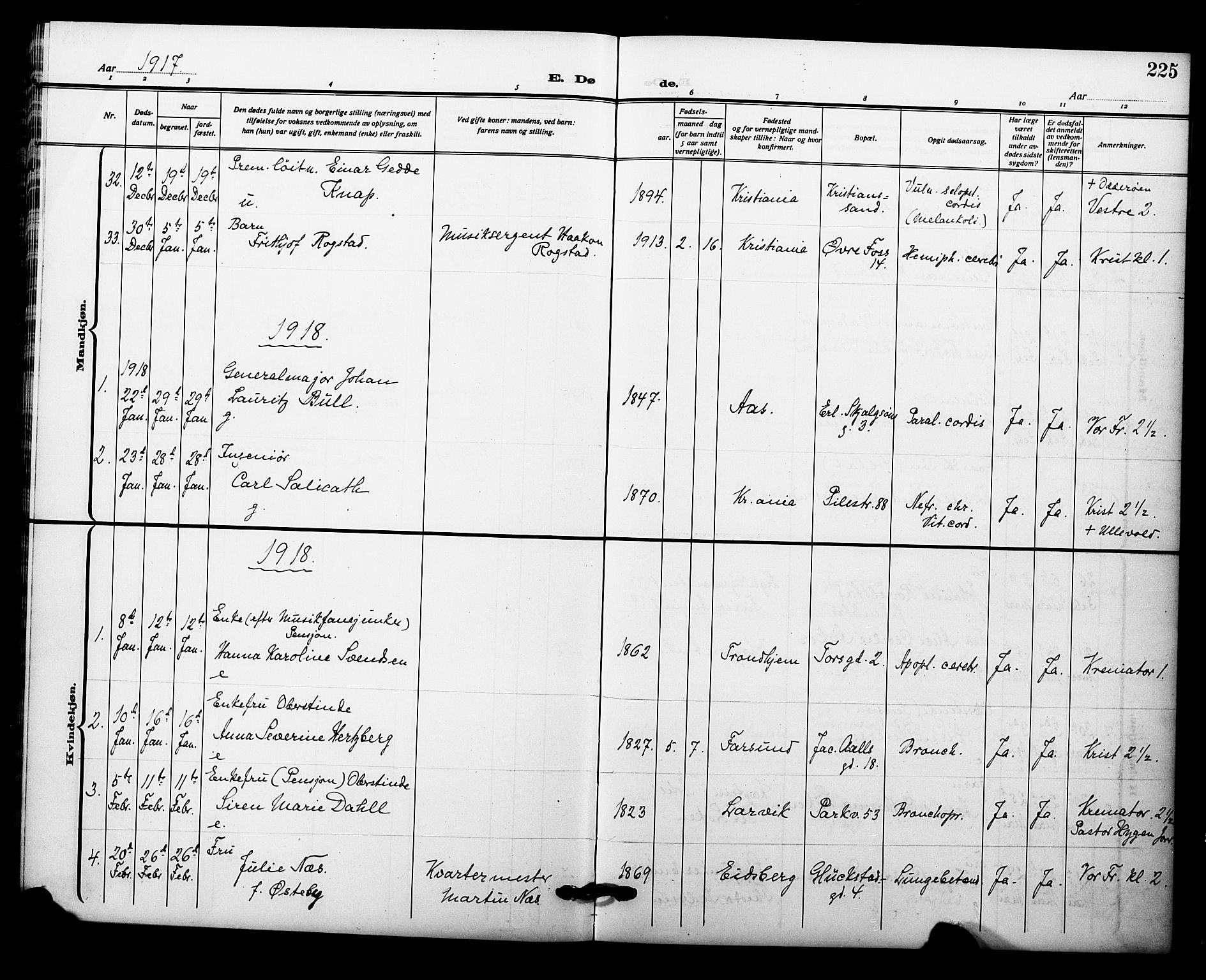 Garnisonsmenigheten Kirkebøker, AV/SAO-A-10846/F/Fa/L0015: Parish register (official) no. 15, 1915-1921, p. 225