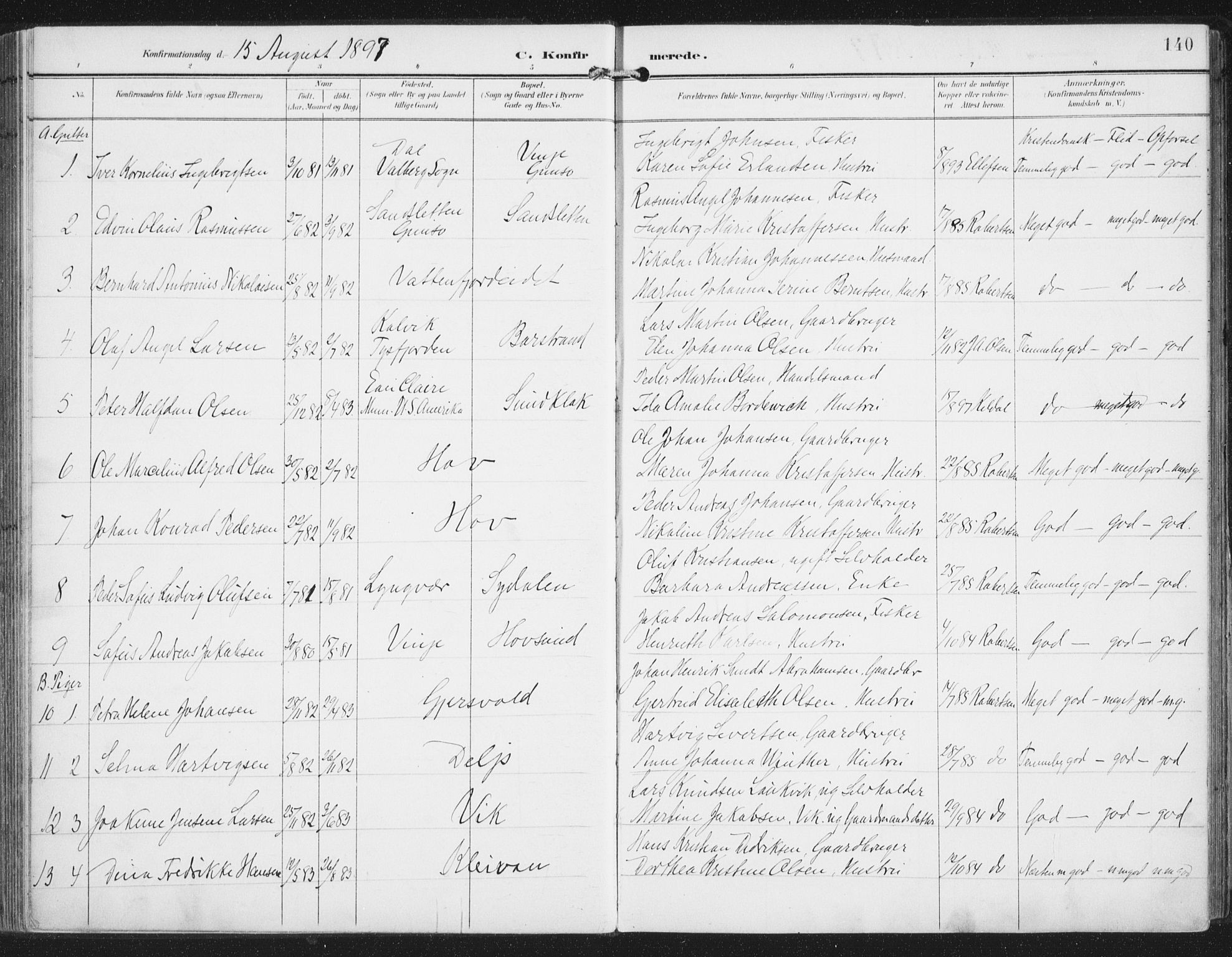 Ministerialprotokoller, klokkerbøker og fødselsregistre - Nordland, SAT/A-1459/876/L1098: Parish register (official) no. 876A04, 1896-1915, p. 140