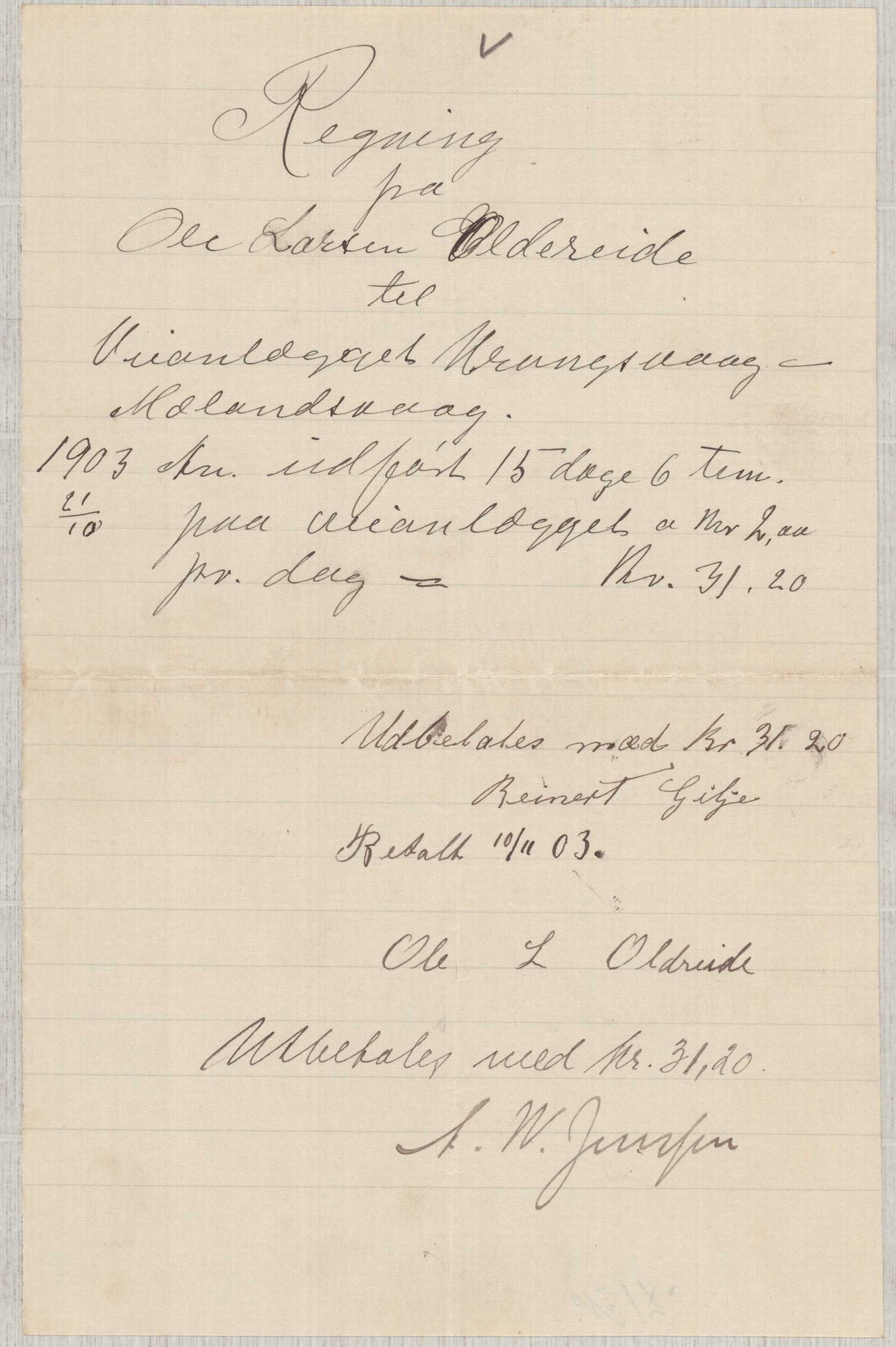 Finnaas kommune. Formannskapet, IKAH/1218a-021/E/Ea/L0002/0002: Rekneskap for veganlegg / Rekneskap for veganlegget Urangsvåg - Mælandsvåg, 1901-1903, p. 153