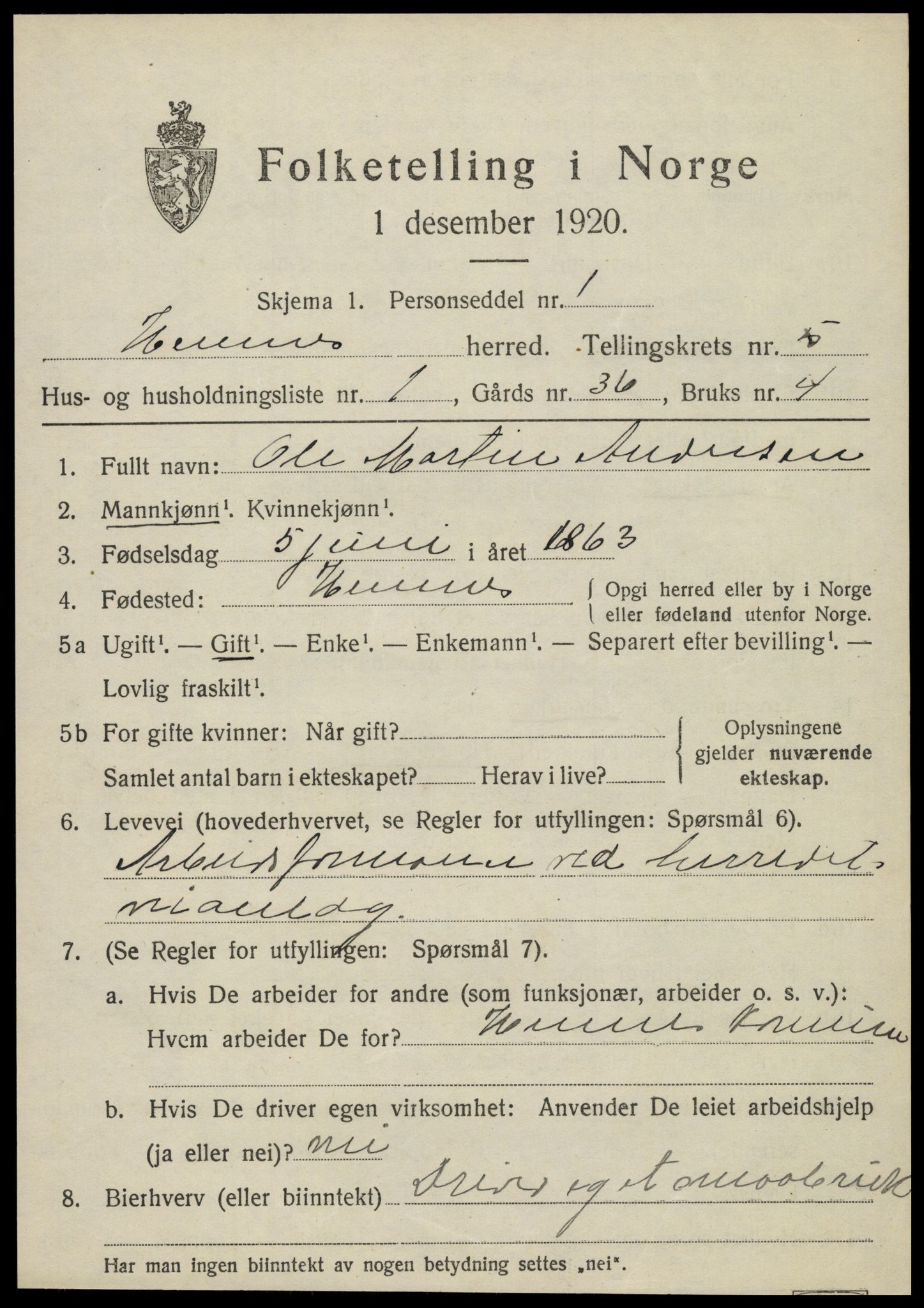 SAT, 1920 census for Hemnes, 1920, p. 5940