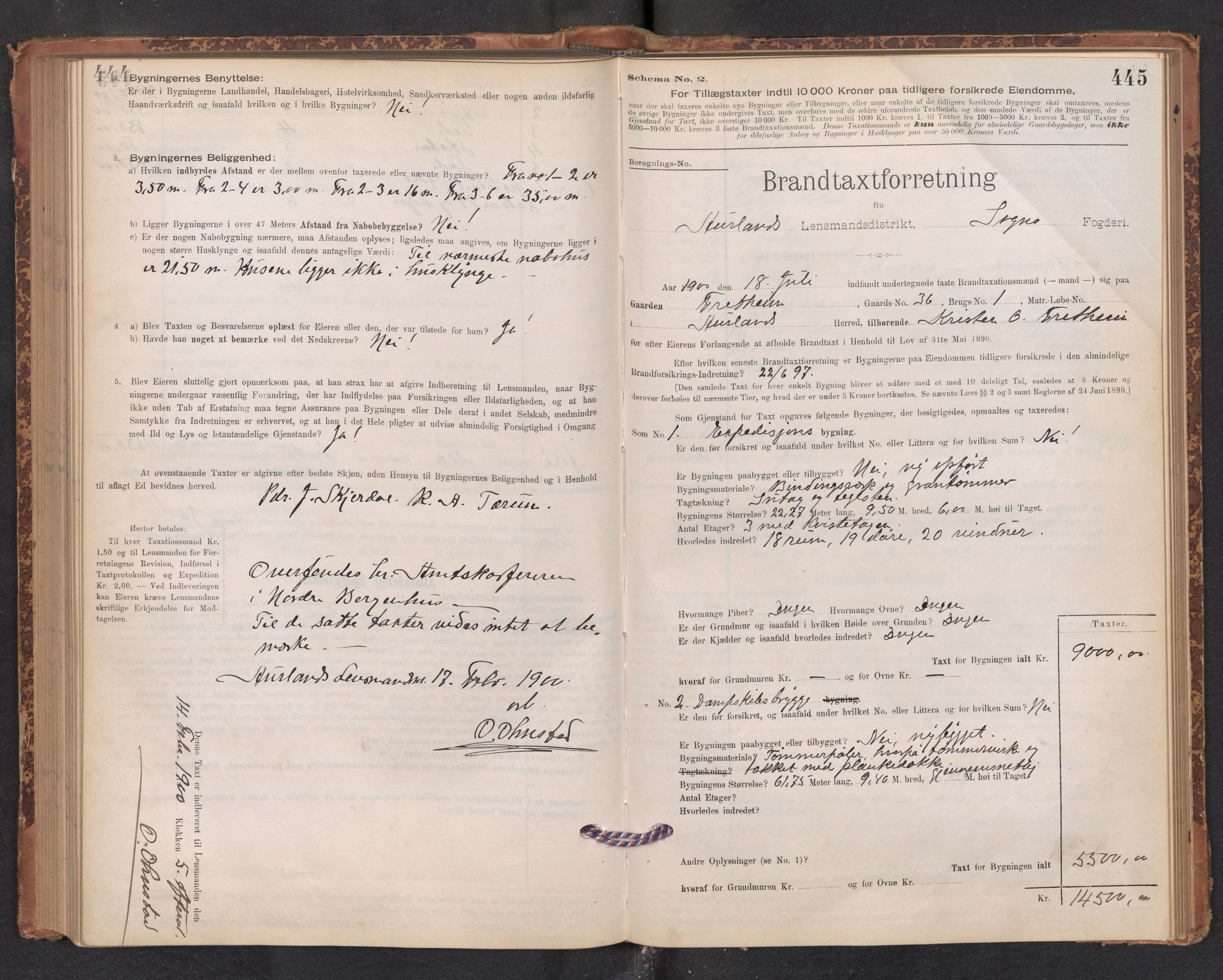 Lensmannen i Aurland, SAB/A-26401/0012/L0004: Branntakstprotokoll, skjematakst, 1895-1911, p. 444-445