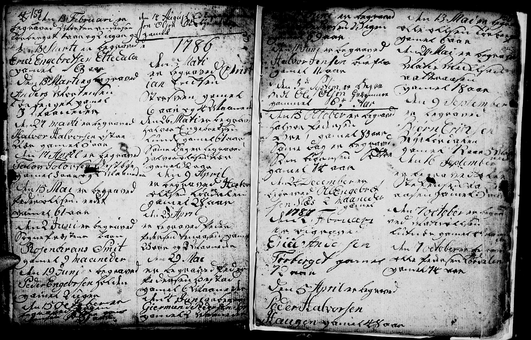 Trysil prestekontor, SAH/PREST-046/H/Ha/Hab/L0001: Parish register (copy) no. 1, 1781-1799, p. 159-160