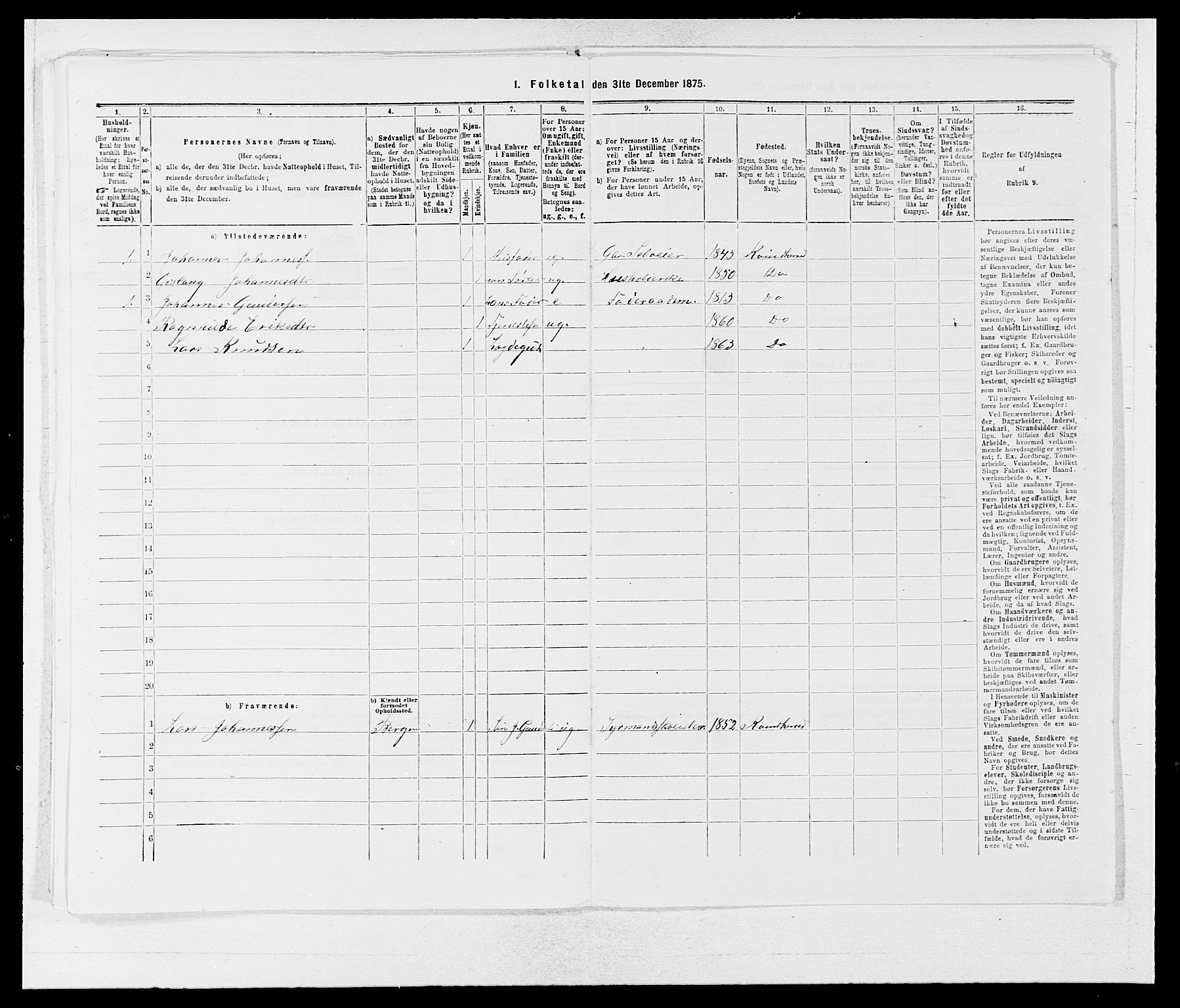 SAB, 1875 census for 1224P Kvinnherad, 1875, p. 1492