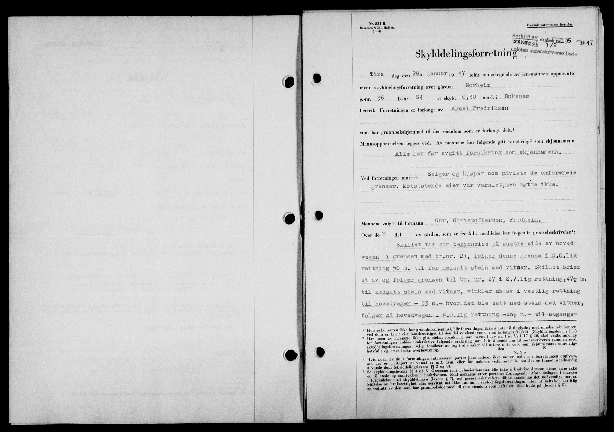 Lofoten sorenskriveri, SAT/A-0017/1/2/2C/L0015a: Mortgage book no. 15a, 1946-1947, Diary no: : 195/1947
