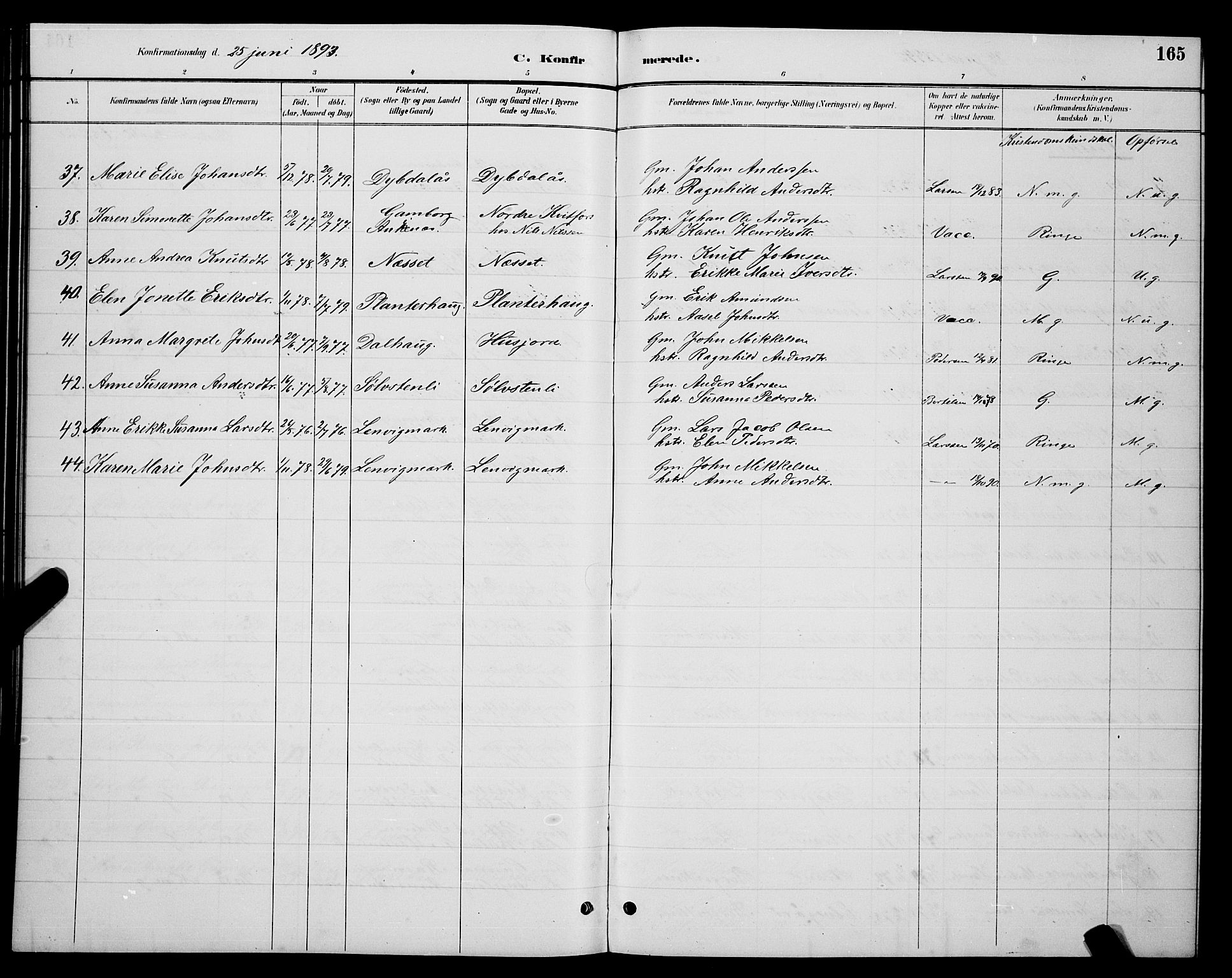 Ministerialprotokoller, klokkerbøker og fødselsregistre - Nordland, AV/SAT-A-1459/863/L0914: Parish register (copy) no. 863C04, 1886-1897, p. 165