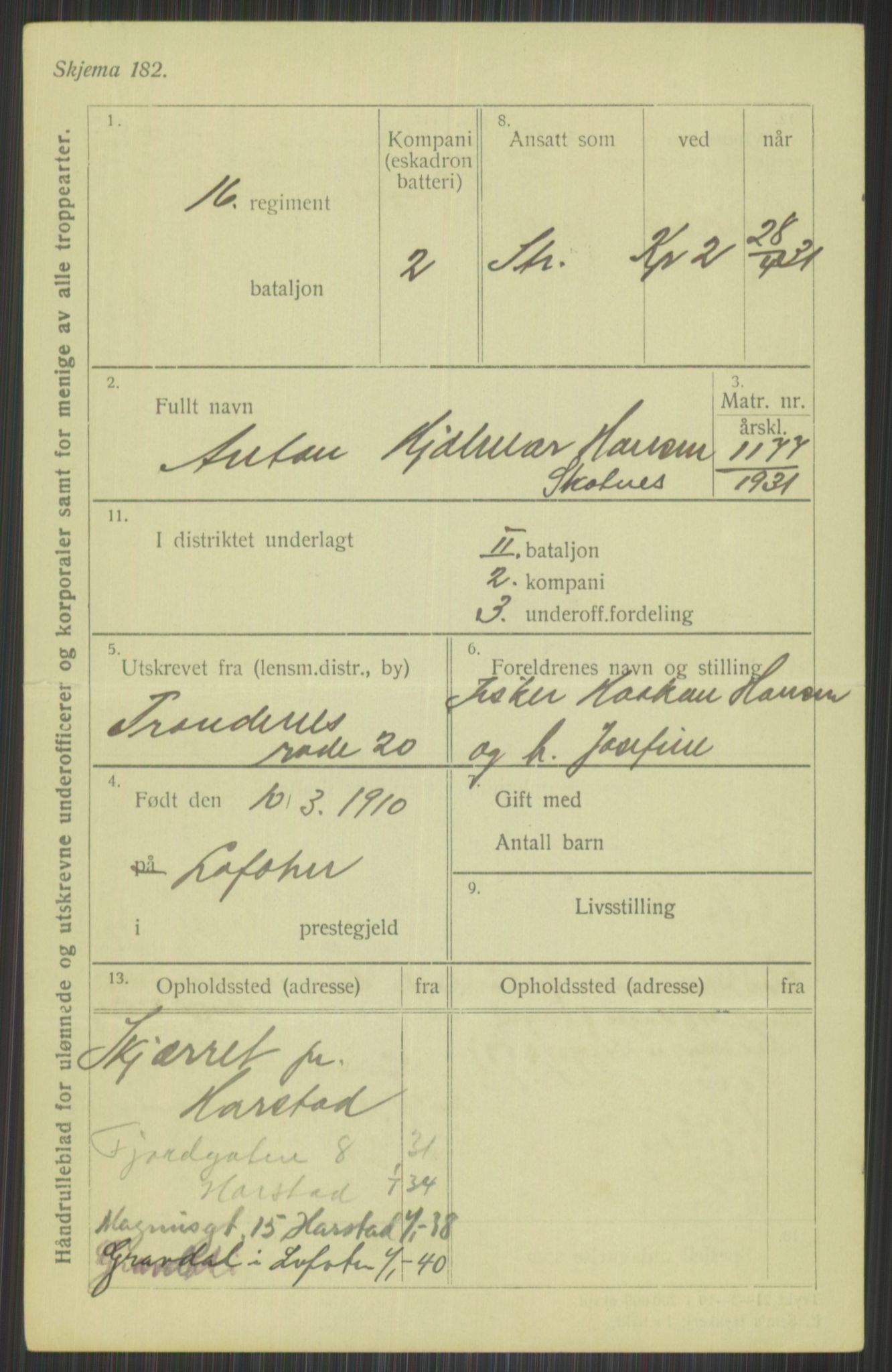 Forsvaret, Troms infanteriregiment nr. 16, AV/RA-RAFA-3146/P/Pa/L0015: Rulleblad for regimentets menige mannskaper, årsklasse 1931, 1931, p. 1091