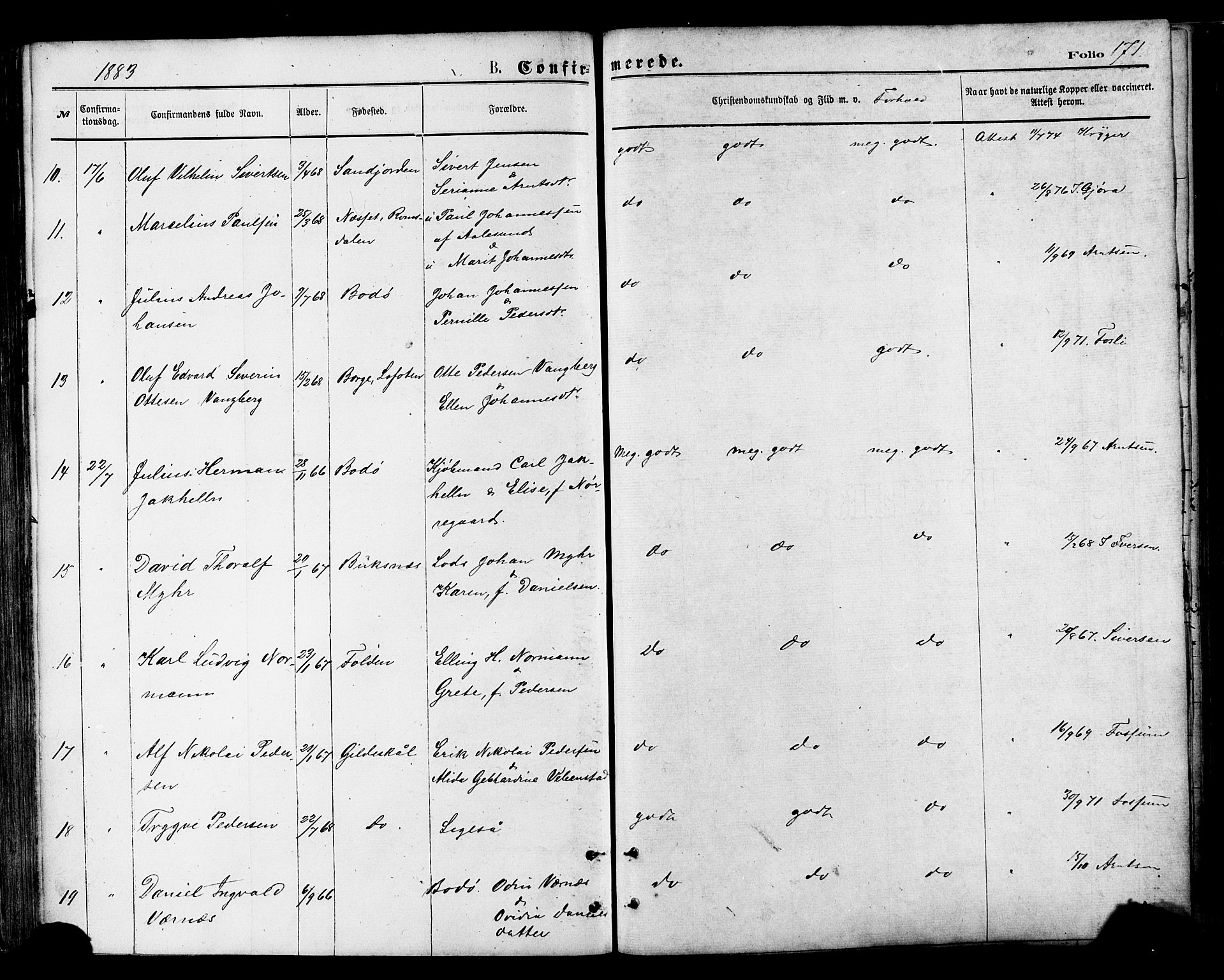 Ministerialprotokoller, klokkerbøker og fødselsregistre - Nordland, AV/SAT-A-1459/801/L0009: Parish register (official) no. 801A09, 1876-1883, p. 171