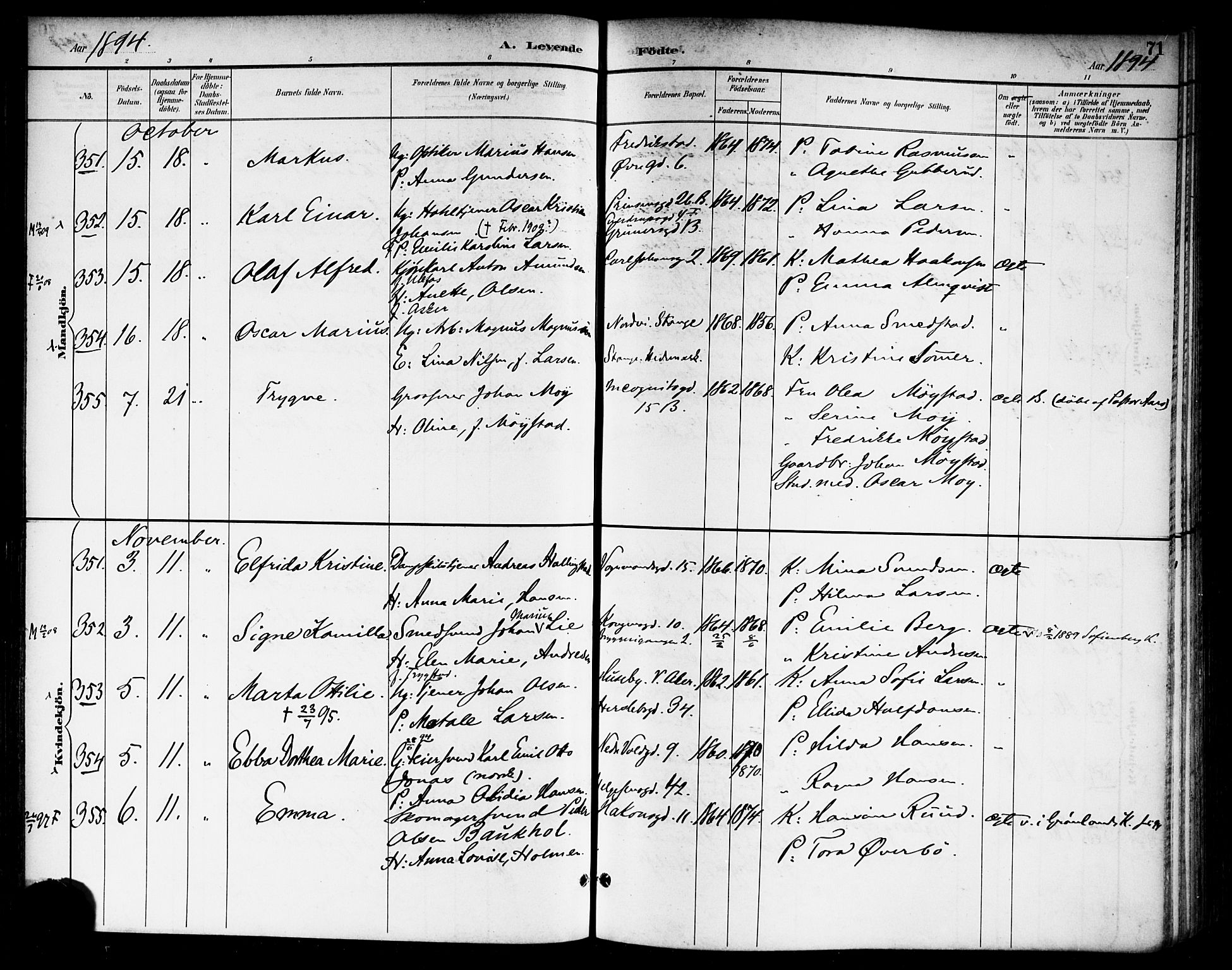 Rikshospitalet prestekontor Kirkebøker, SAO/A-10309b/F/L0009: Parish register (official) no. 9, 1894-1897, p. 71