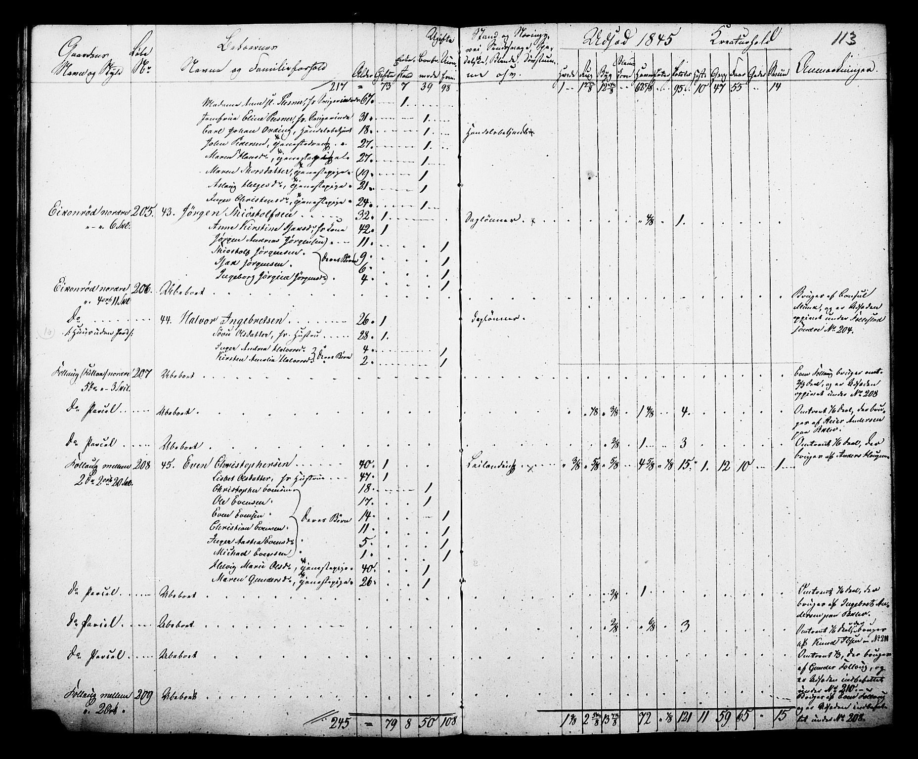 , Census 1845 for Gjerpen, 1845, p. 113