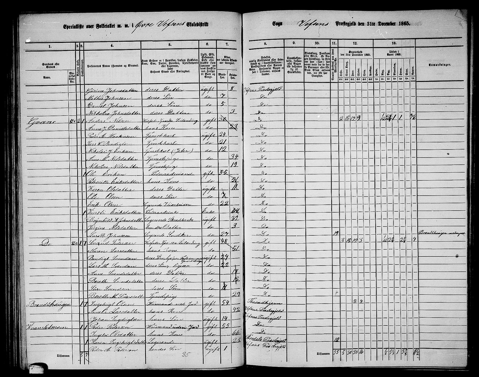 RA, 1865 census for Vefsn, 1865, p. 105