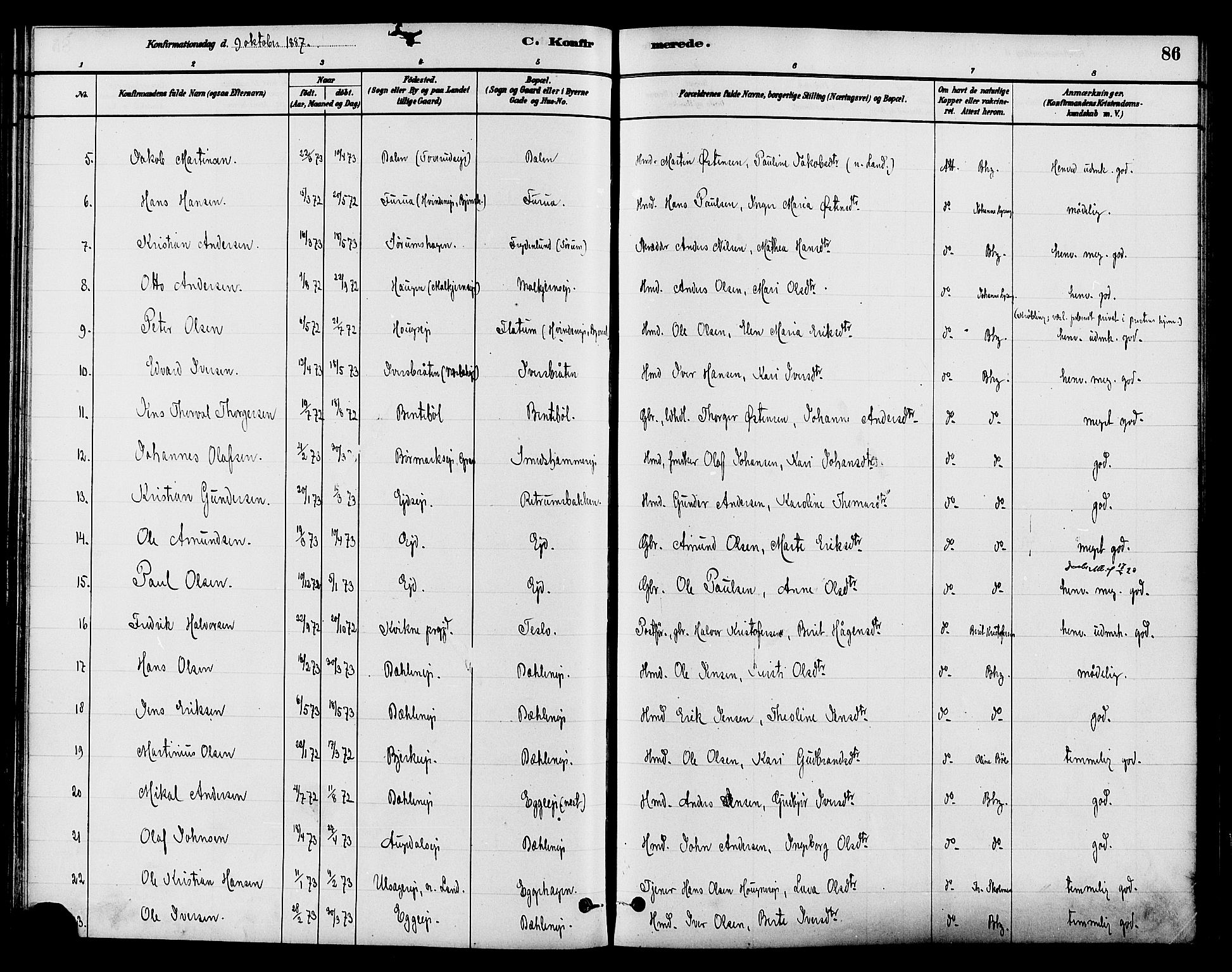 Gran prestekontor, SAH/PREST-112/H/Ha/Haa/L0015: Parish register (official) no. 15, 1880-1888, p. 86