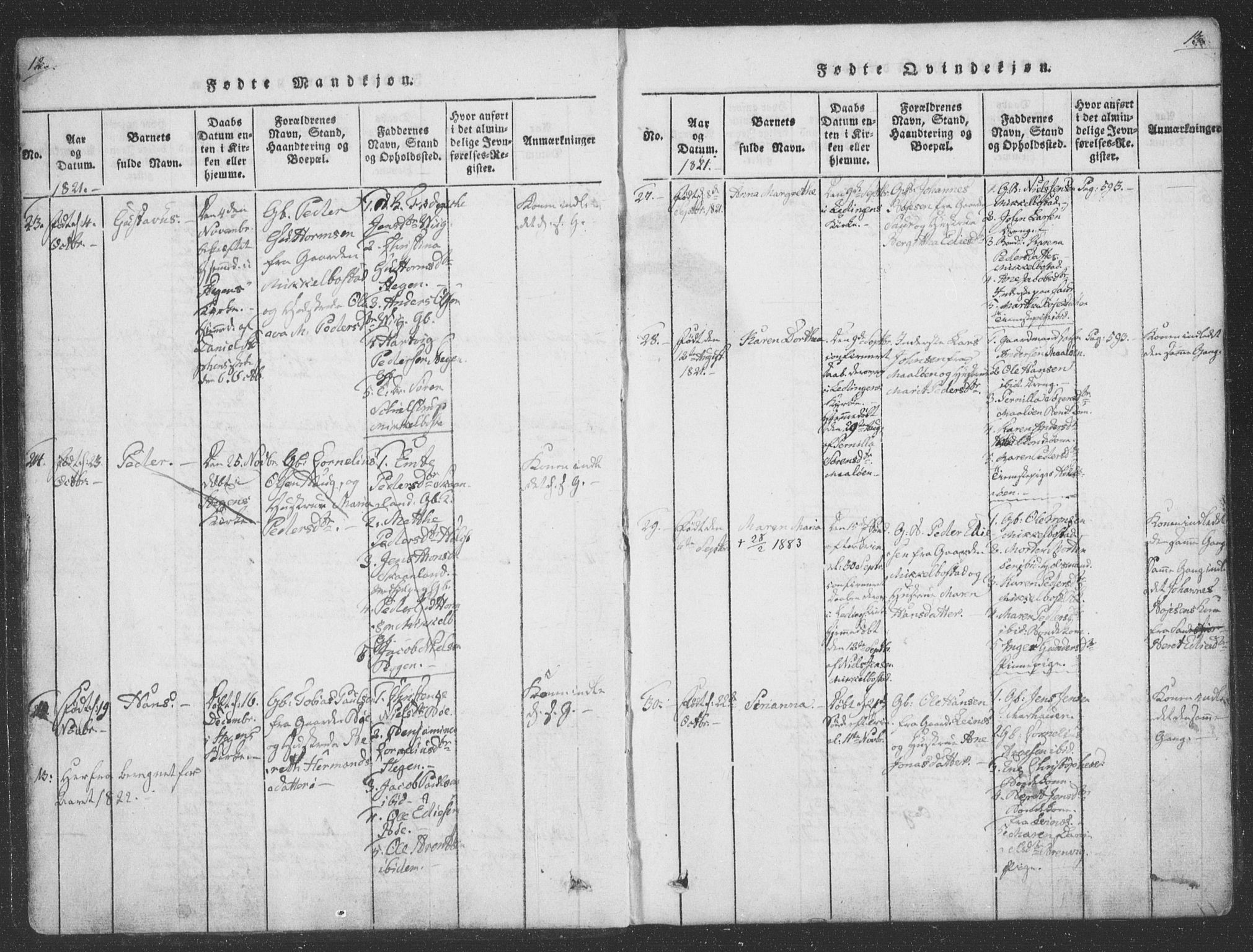 Ministerialprotokoller, klokkerbøker og fødselsregistre - Nordland, AV/SAT-A-1459/855/L0798: Parish register (official) no. 855A06, 1821-1835, p. 12-13