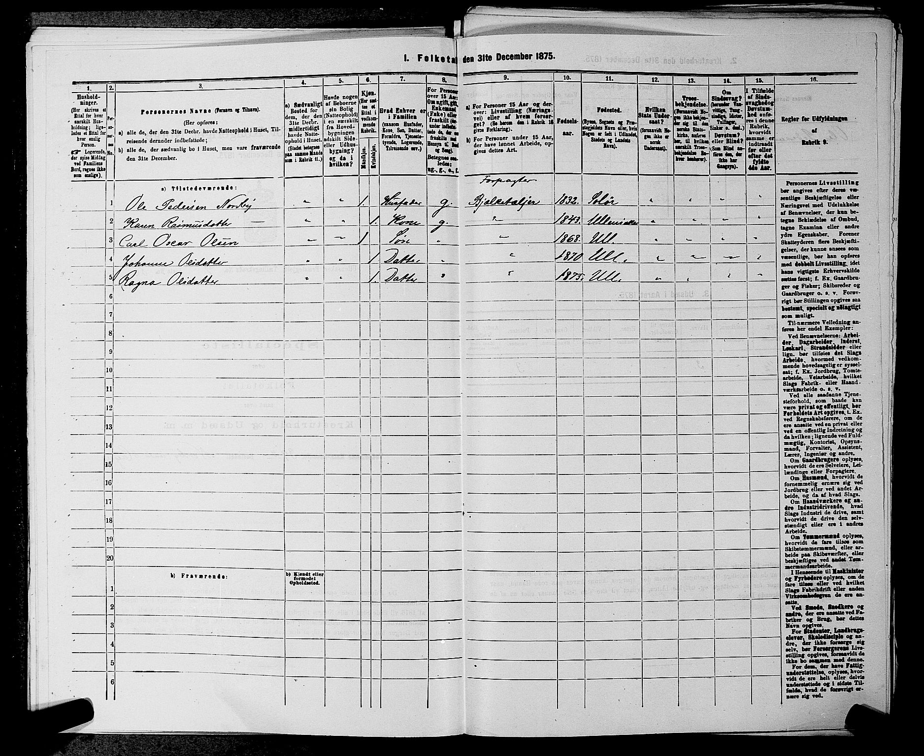 RA, 1875 census for 0235P Ullensaker, 1875, p. 1260