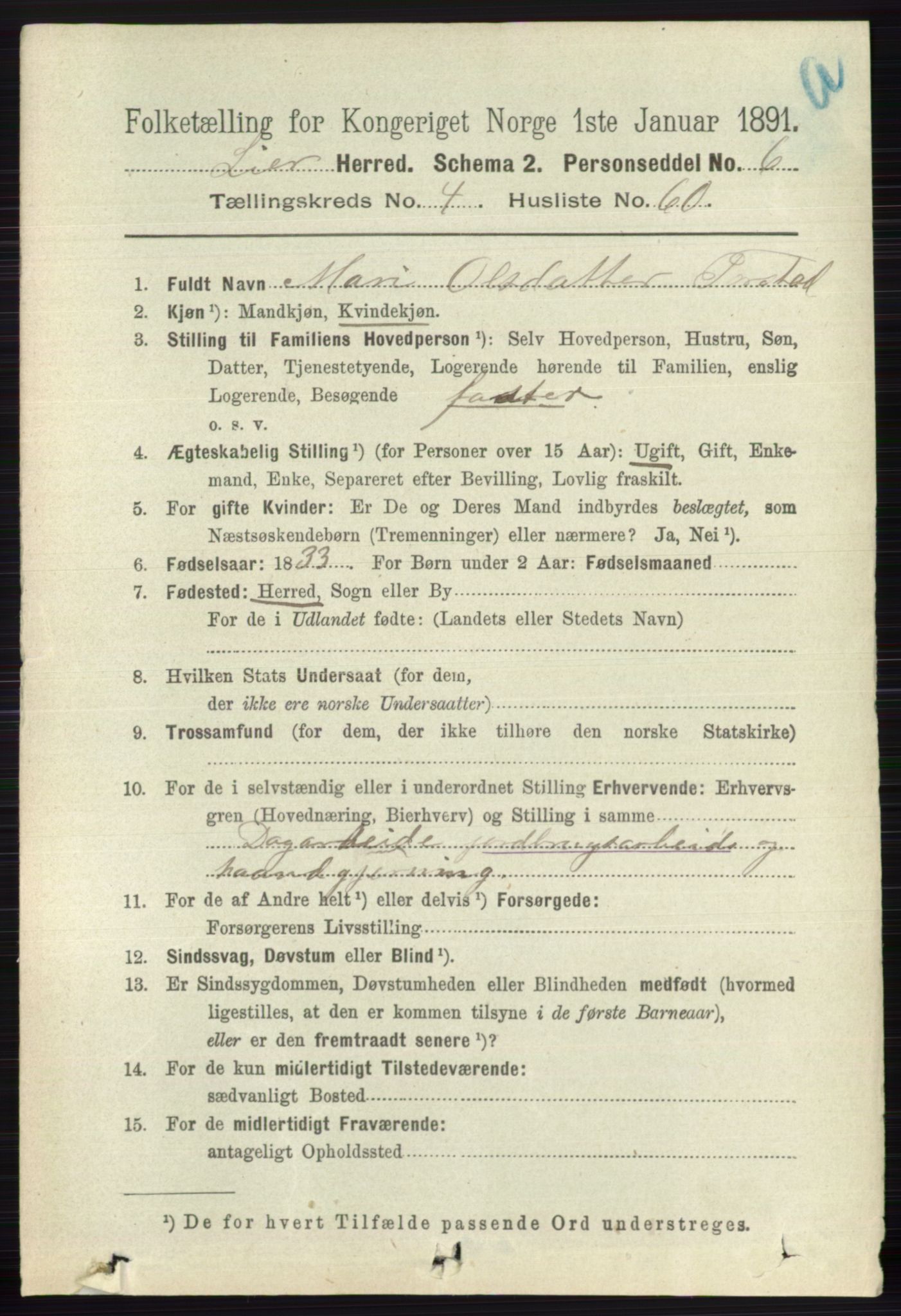 RA, 1891 census for 0626 Lier, 1891, p. 3212