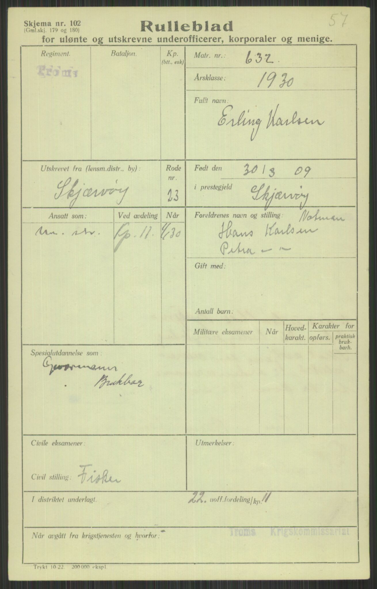 Forsvaret, Troms infanteriregiment nr. 16, AV/RA-RAFA-3146/P/Pa/L0014: Rulleblad for regimentets menige mannskaper, årsklasse 1930, 1930, p. 485