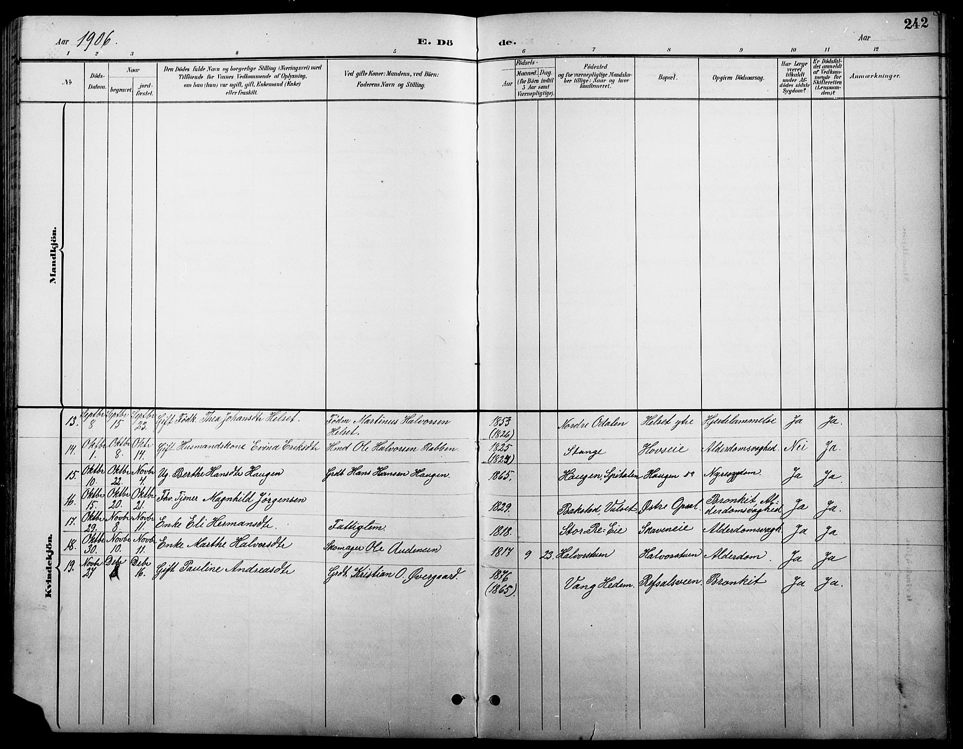 Stange prestekontor, AV/SAH-PREST-002/L/L0011: Parish register (copy) no. 11, 1895-1917, p. 242