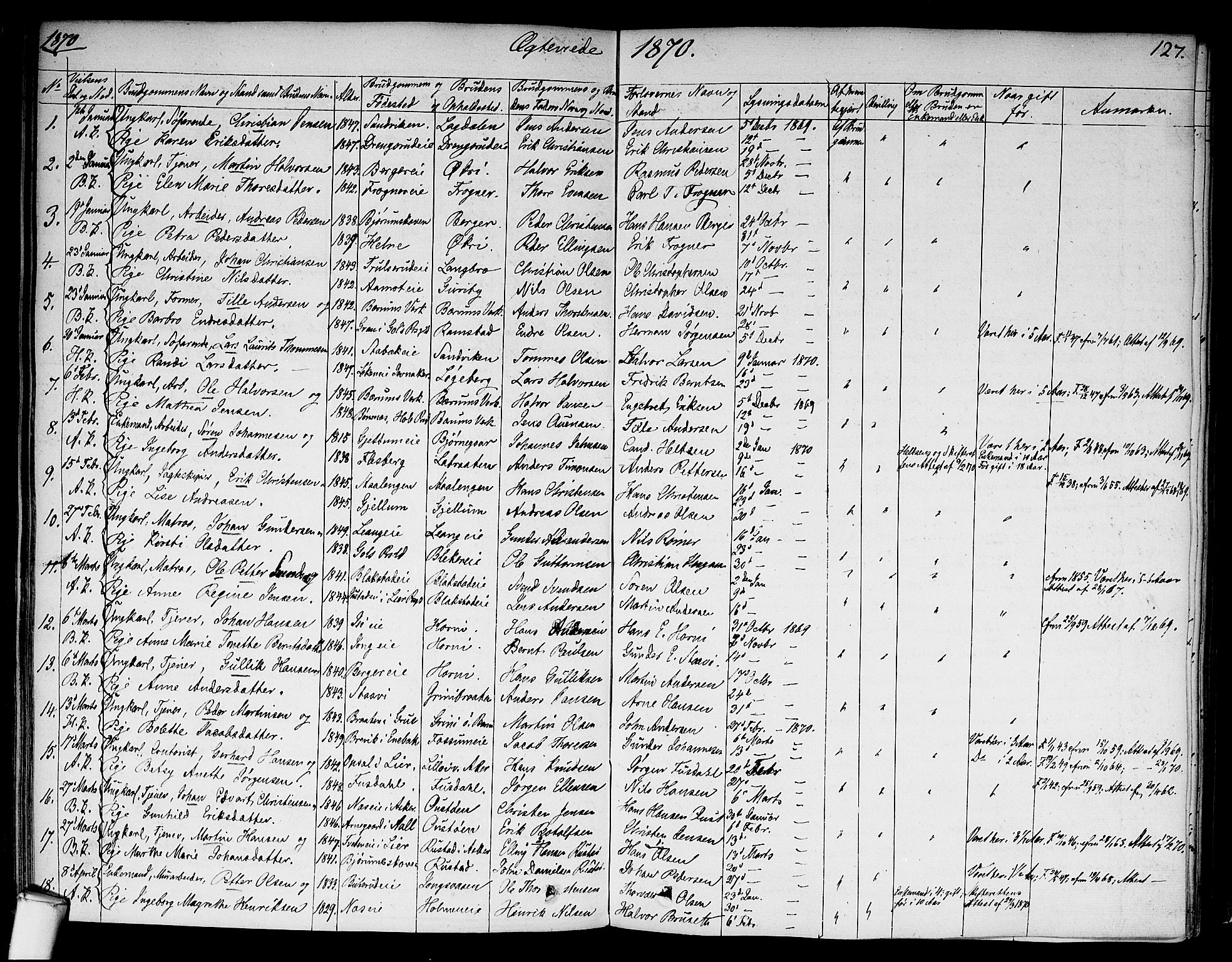 Asker prestekontor Kirkebøker, SAO/A-10256a/F/Fa/L0010: Parish register (official) no. I 10, 1825-1878, p. 127