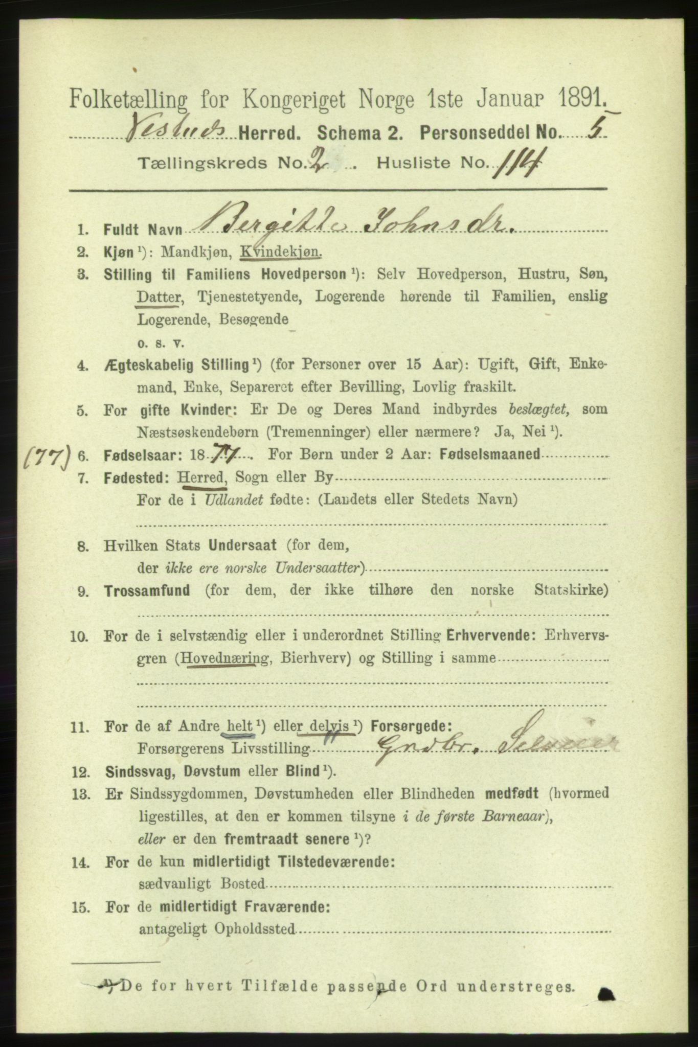 RA, 1891 census for 1535 Vestnes, 1891, p. 791