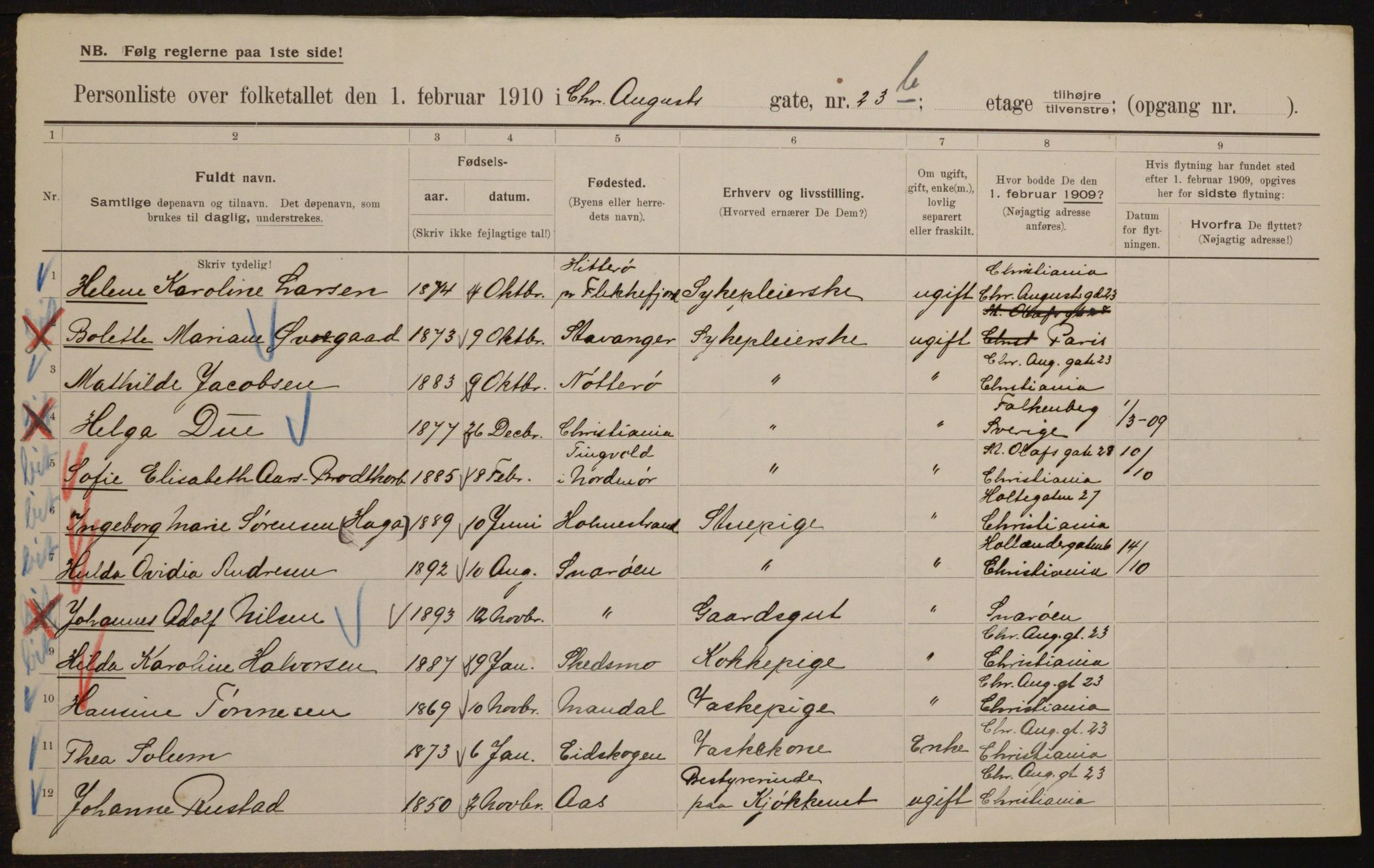 OBA, Municipal Census 1910 for Kristiania, 1910, p. 52531