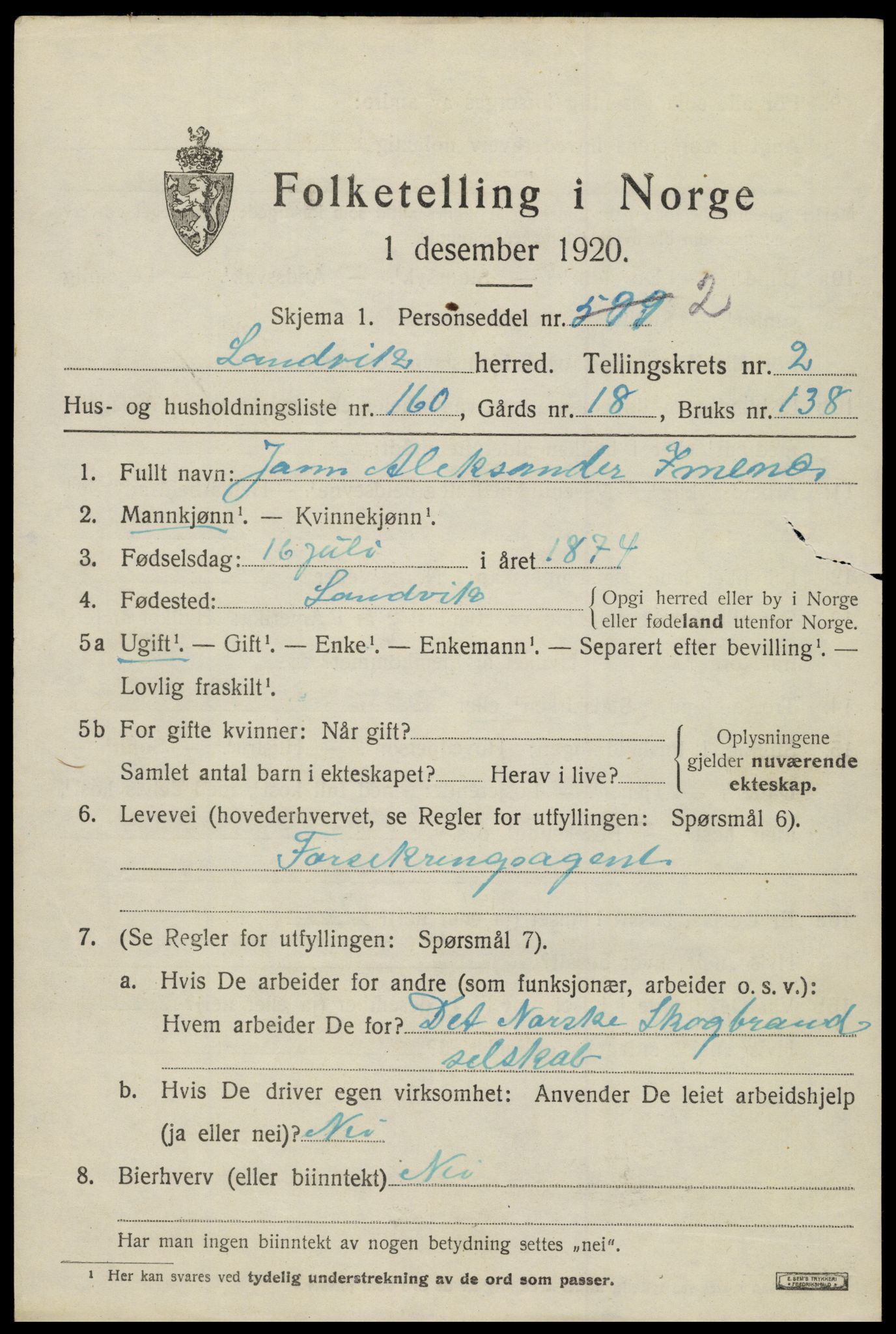 SAK, 1920 census for Landvik, 1920, p. 2950