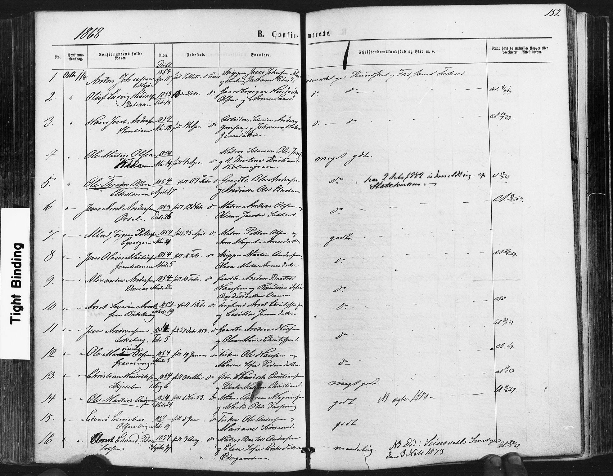 Hvaler prestekontor Kirkebøker, AV/SAO-A-2001/F/Fa/L0007: Parish register (official) no. I 7, 1864-1878, p. 152