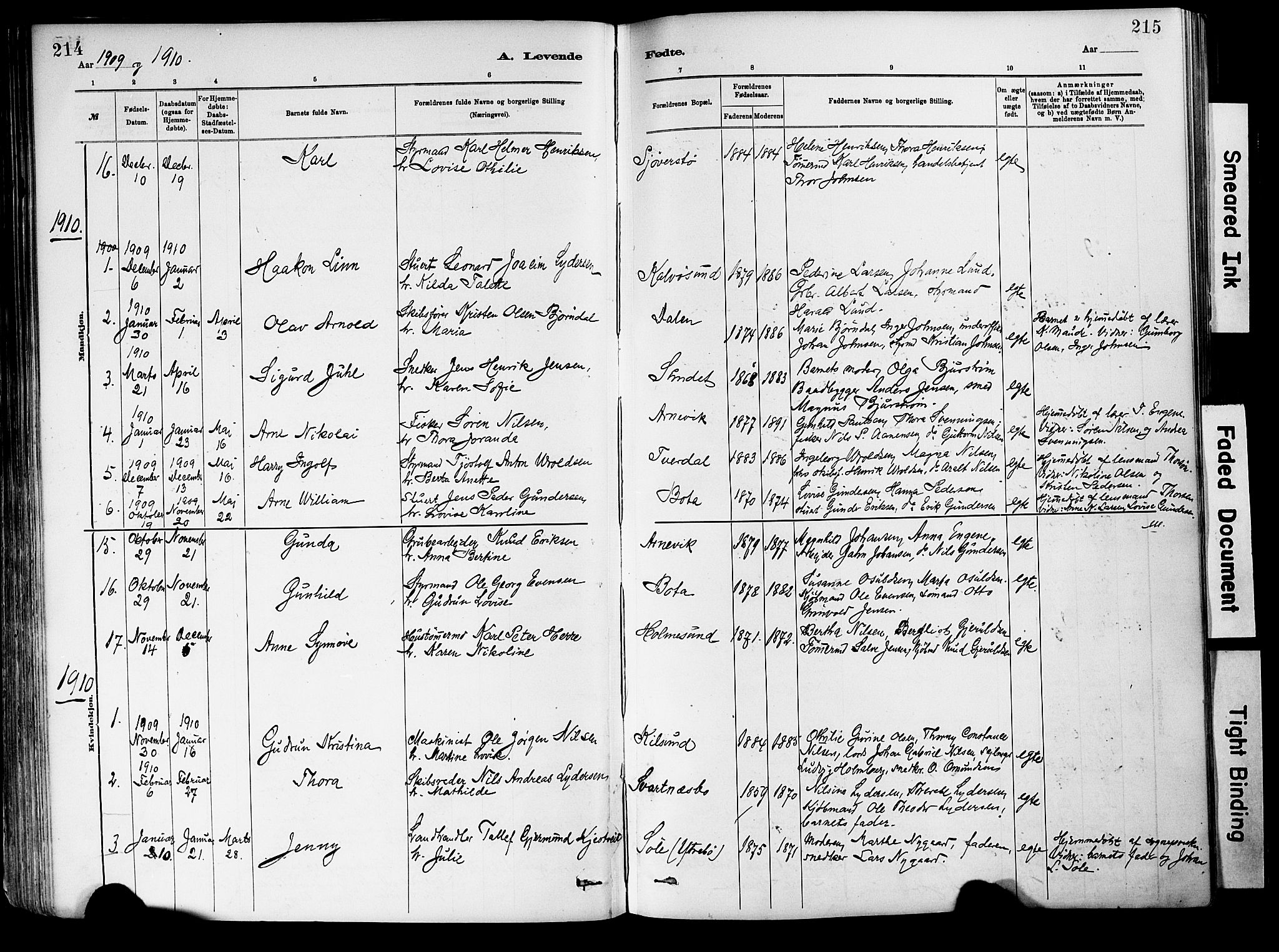 Dypvåg sokneprestkontor, AV/SAK-1111-0007/F/Fa/Fab/L0001: Parish register (official) no. A 1, 1885-1912, p. 214-215