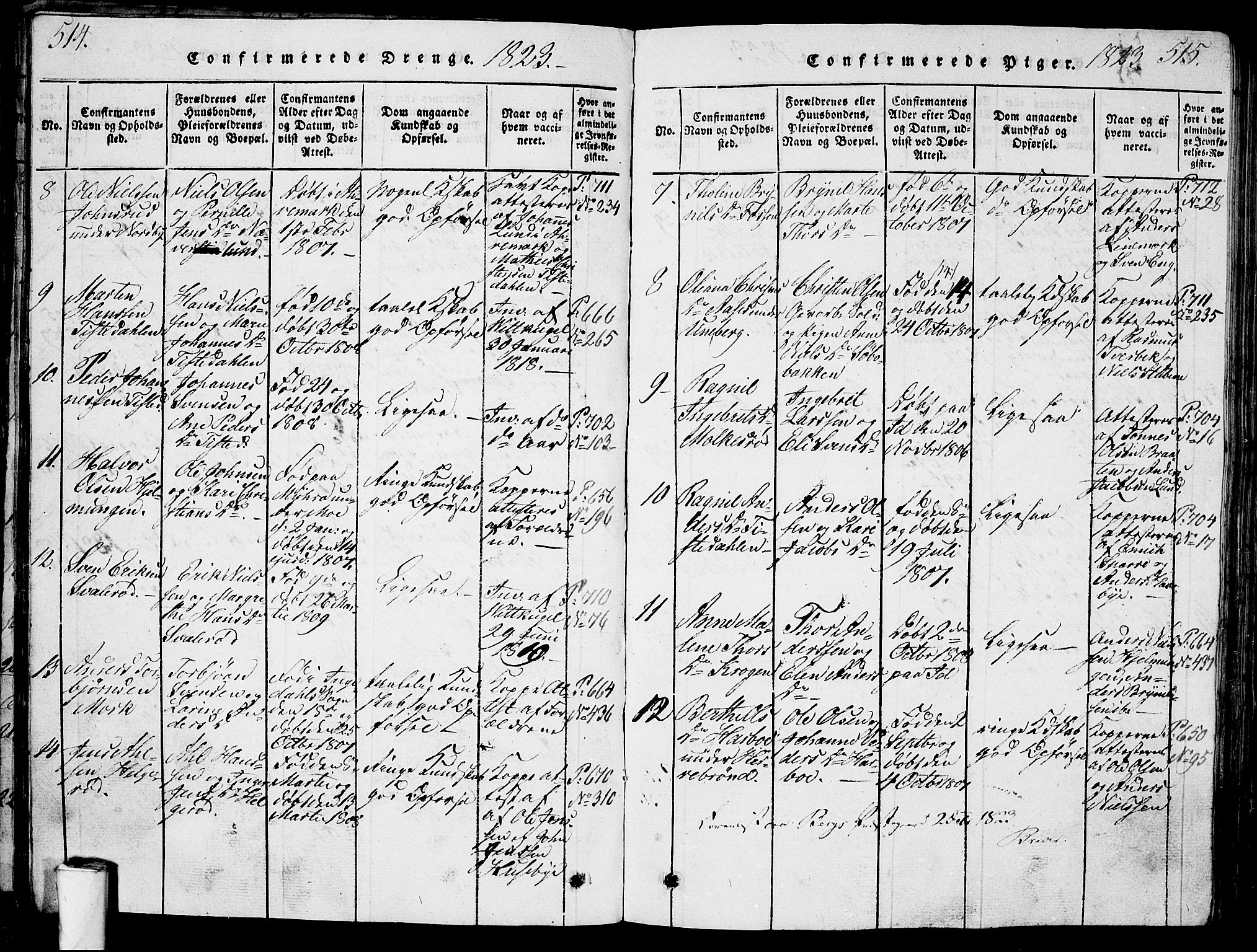 Berg prestekontor Kirkebøker, AV/SAO-A-10902/G/Ga/L0001: Parish register (copy) no. I 1, 1815-1832, p. 514-515