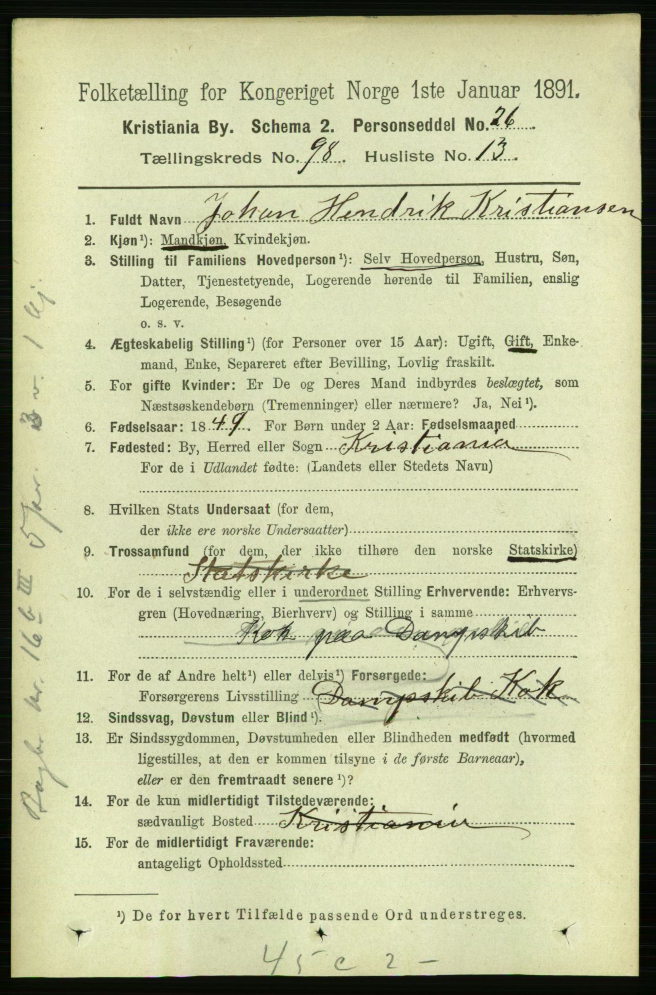 RA, 1891 census for 0301 Kristiania, 1891, p. 48046