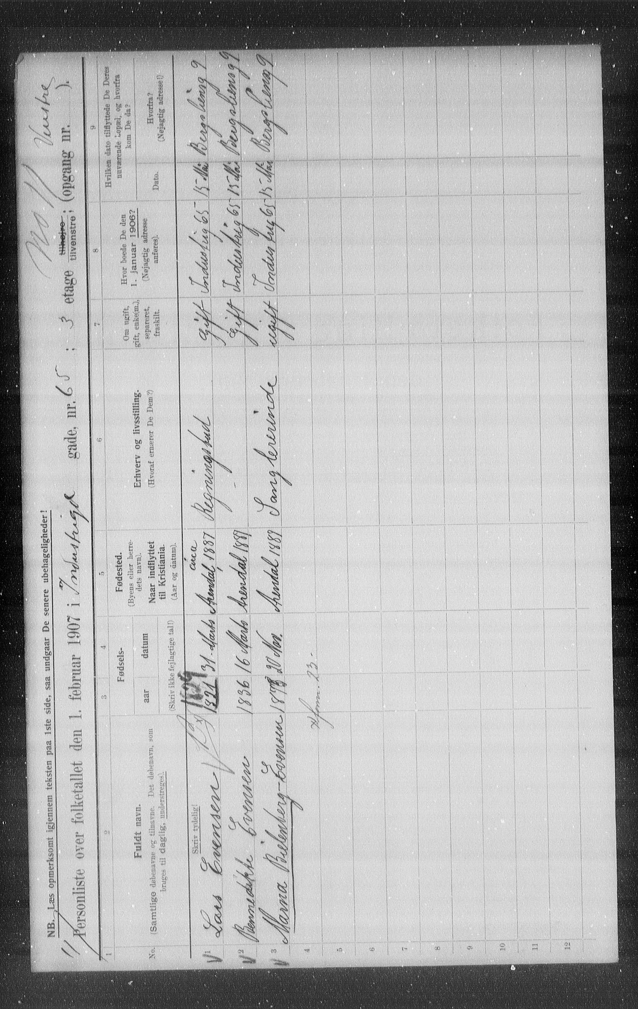 OBA, Municipal Census 1907 for Kristiania, 1907, p. 22438