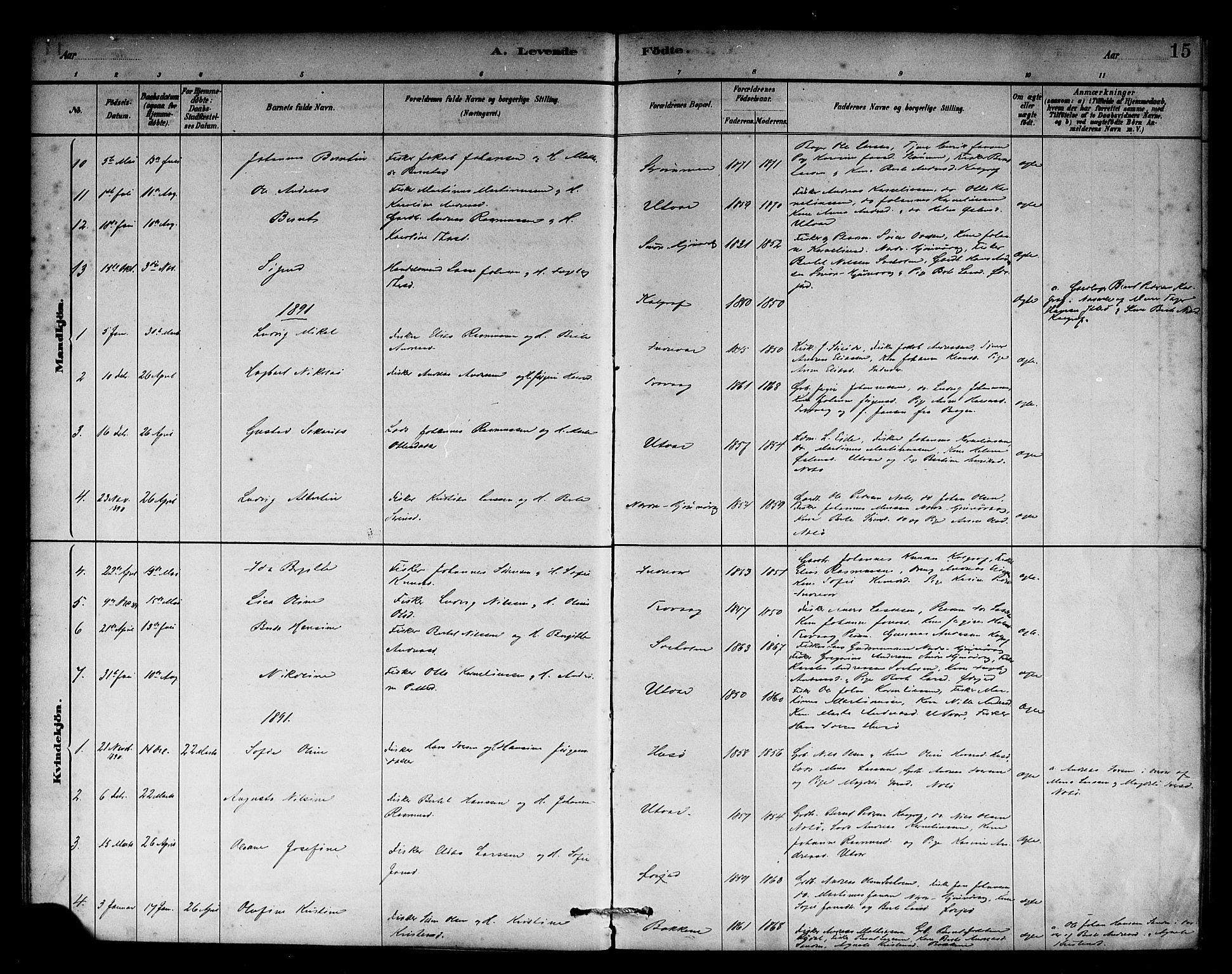 Solund sokneprestembete, SAB/A-81401: Parish register (official) no. C 1, 1881-1896, p. 15