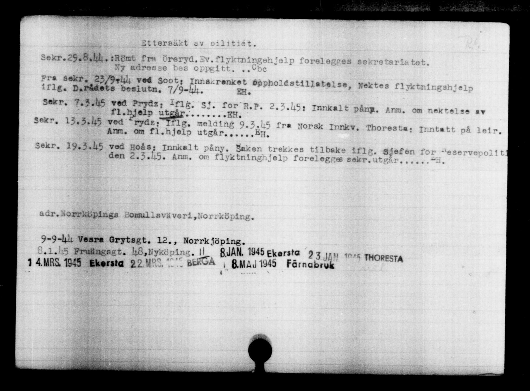 Utenriksstasjonene, Legasjonen i Stockholm, Flyktningkontoret, AV/RA-S-6753/V/Va/L0004: Kjesäterkartoteket, flyktninger med registreringsnr. 3496-6610, 1940-1945, p. 1739