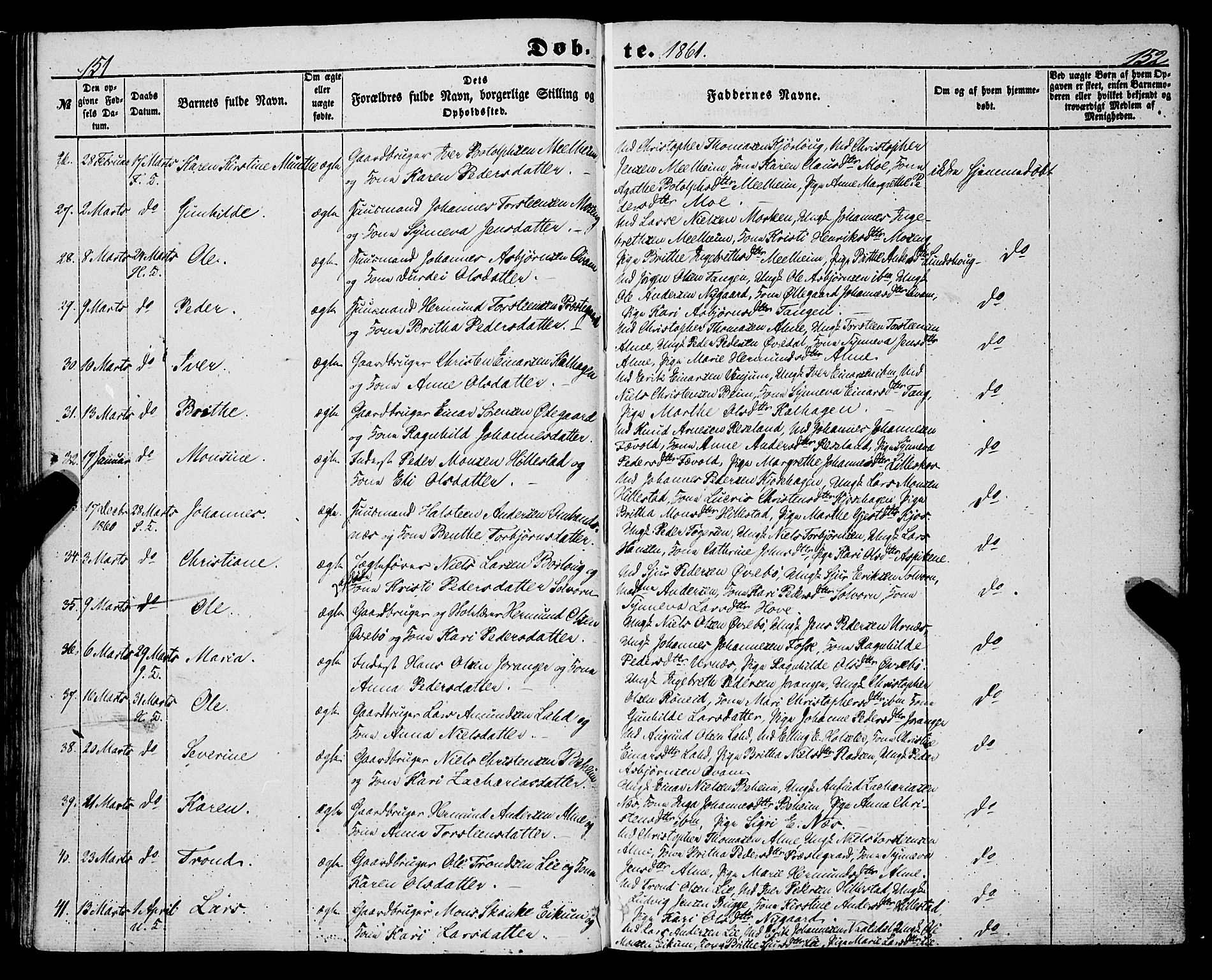 Hafslo sokneprestembete, SAB/A-80301/H/Haa/Haaa/L0009: Parish register (official) no. A 9, 1852-1873, p. 151-152