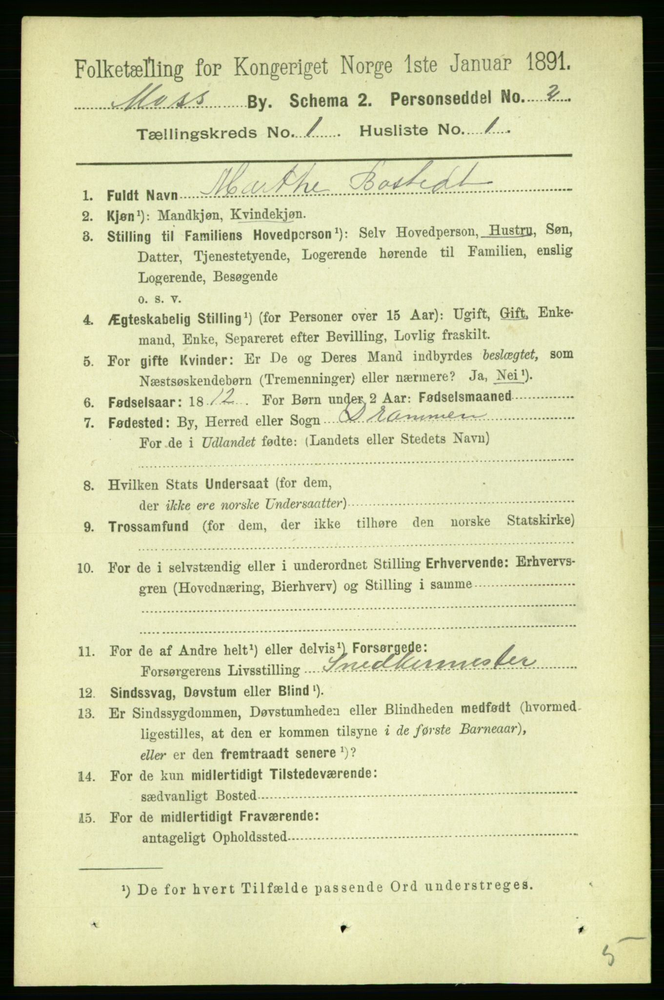 RA, 1891 census for 0104 Moss, 1891, p. 1398